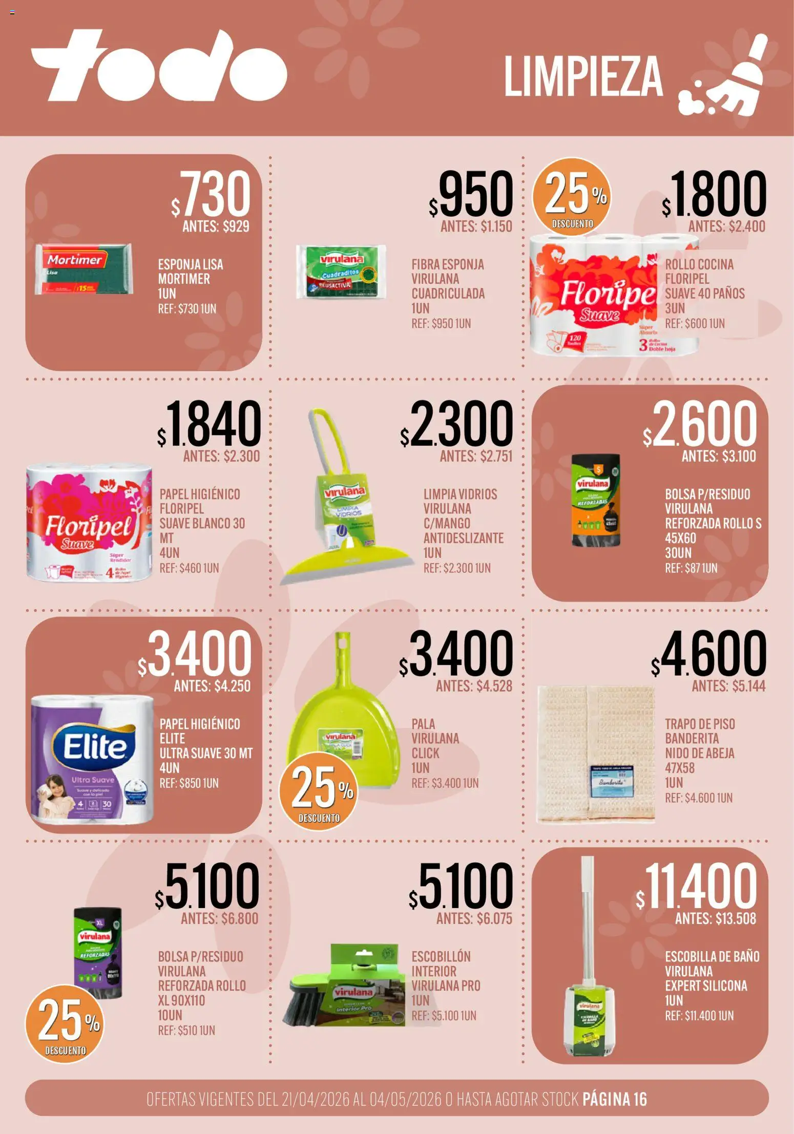 Supermercados TODO - Ofertas │ válido desde el 21.04.2026 | Página: 16 | Productos: Bolsa, Cocina, Pala, Escobilla