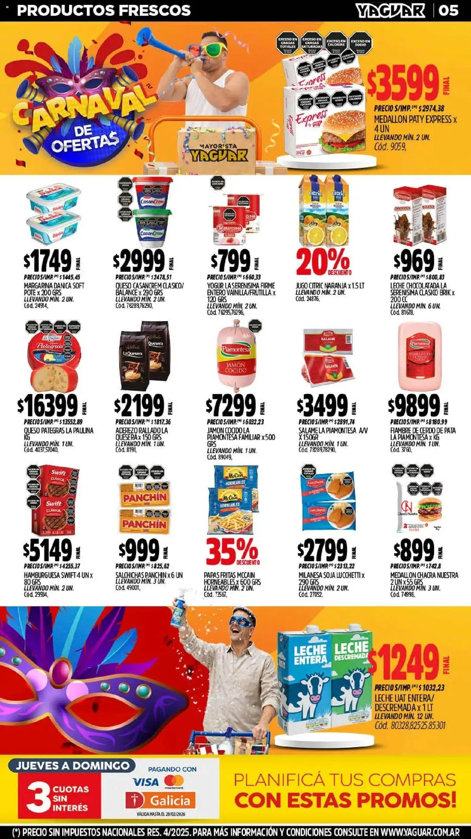 Yaguar - Oferta Semanal Trelew │ válido desde el 16.02.2026 | Página: 5 | Productos: Queso, Yogur, Margarina, Papas fritas