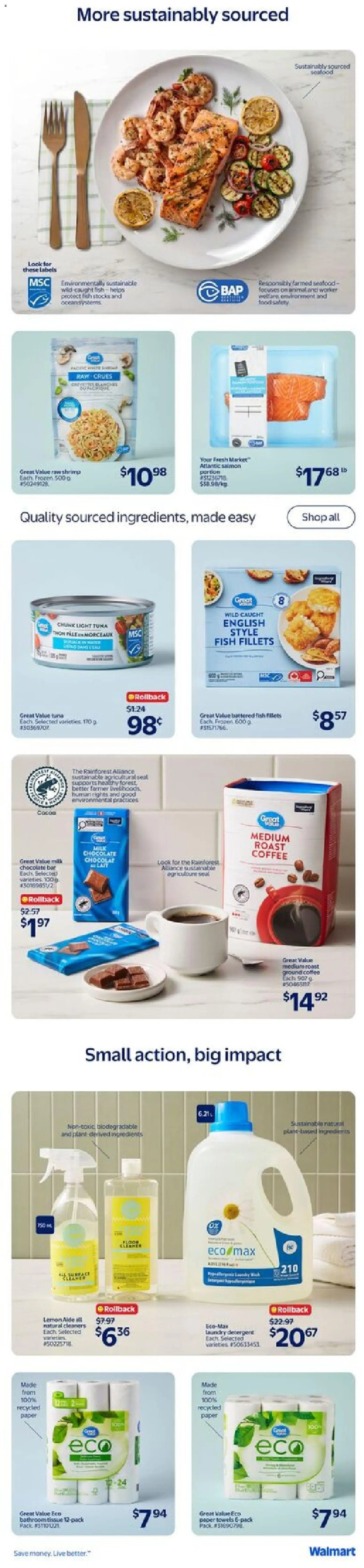 Walmart flyer valid from 16.04.2026 | Page: 13 | Products: Fish, Detergent, Coffee, Chocolate
