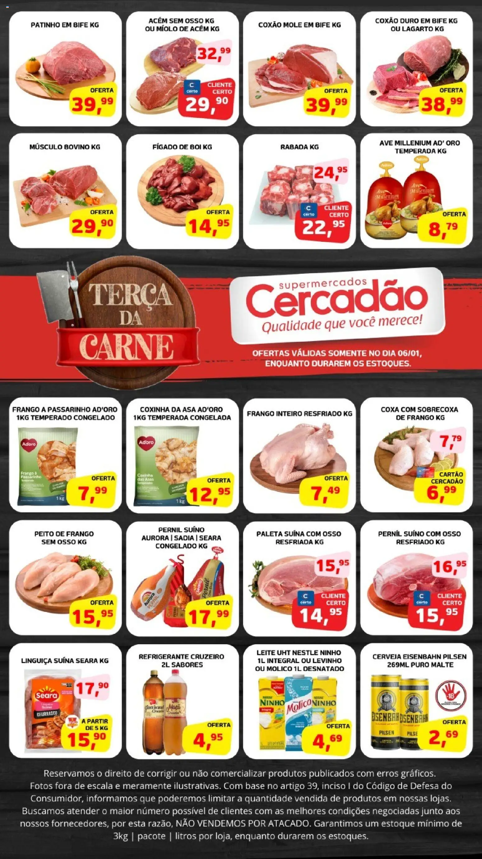 Cercadão Folheto - válido de 06.01.2026 | Página: 1 | Produtos: Acém, Eisenbahn, Leite, Frango
