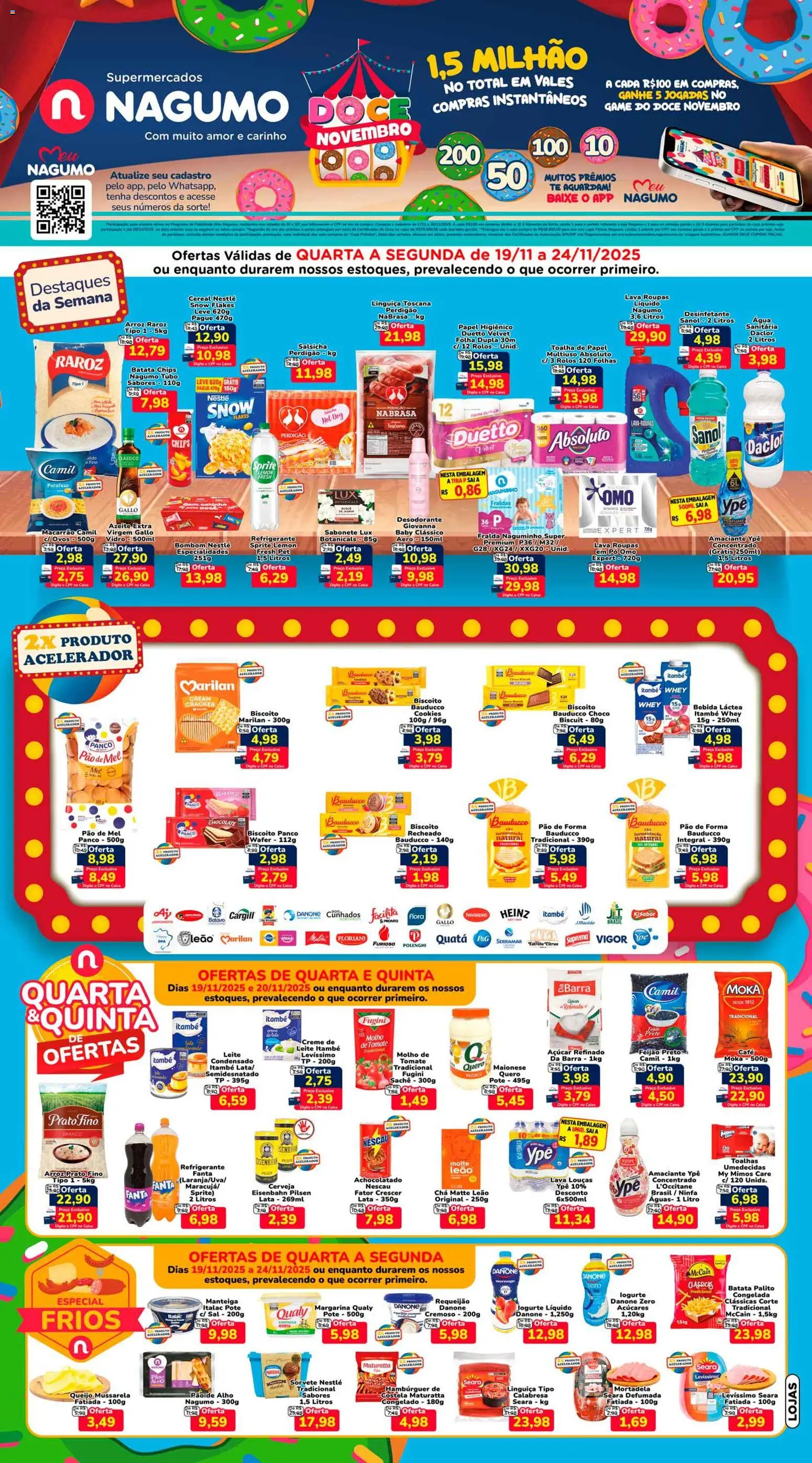 Nagumo Folheto - válido de 19.11.2025 | Página: 1 | Produtos: Leite, Pão de forma, Bombom, Papel higiênico