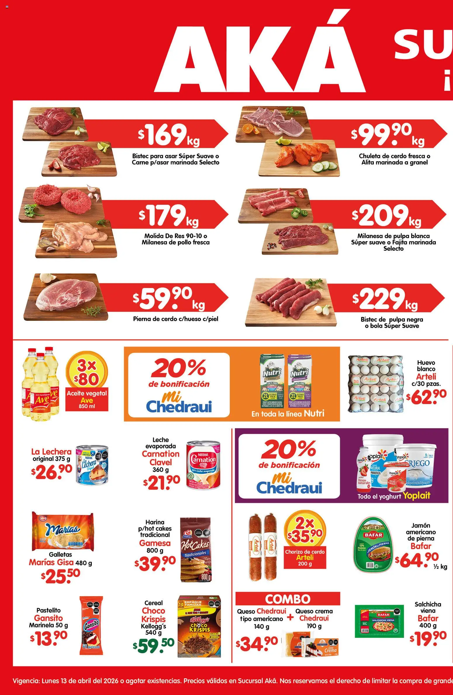 Nuevas ofertas de Arteli válidas en toda la República Mexicana desde el 13.04.2026. ¡Encuentra las mejores ofertas en Arteli folleto Aká Super Bodega! | Página: 1 | Productos: Pollo, Harina, Crema, Fresas