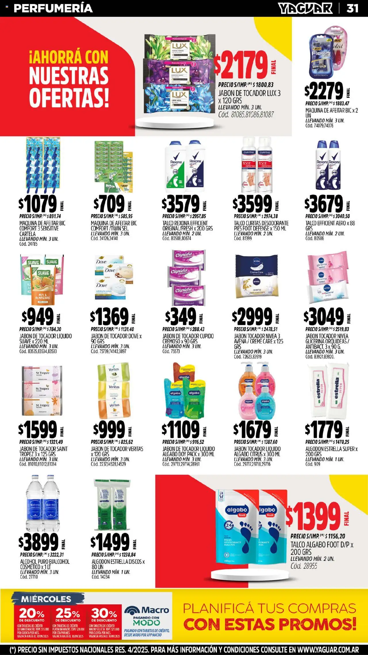 Yaguar - Maschwitz │ válido desde el 08.09.2025 | Página: 33 | Productos: Algodón, Maquina de afeitar, Almendras, Avena
