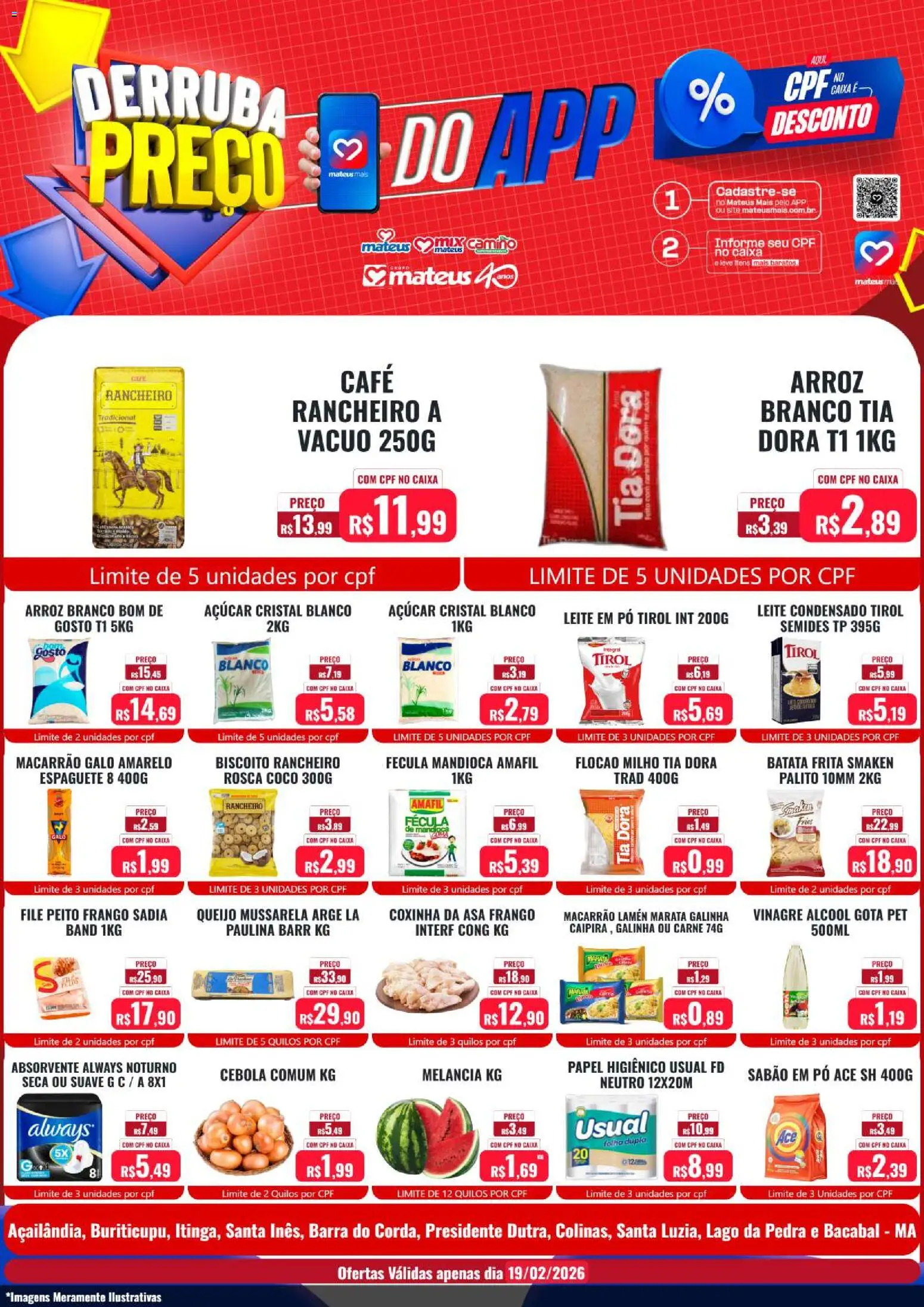 Mateus Folheto - válido de 19.02.2026 | Página: 1 | Produtos: Sabão, Sabão em pó, Café, Arroz