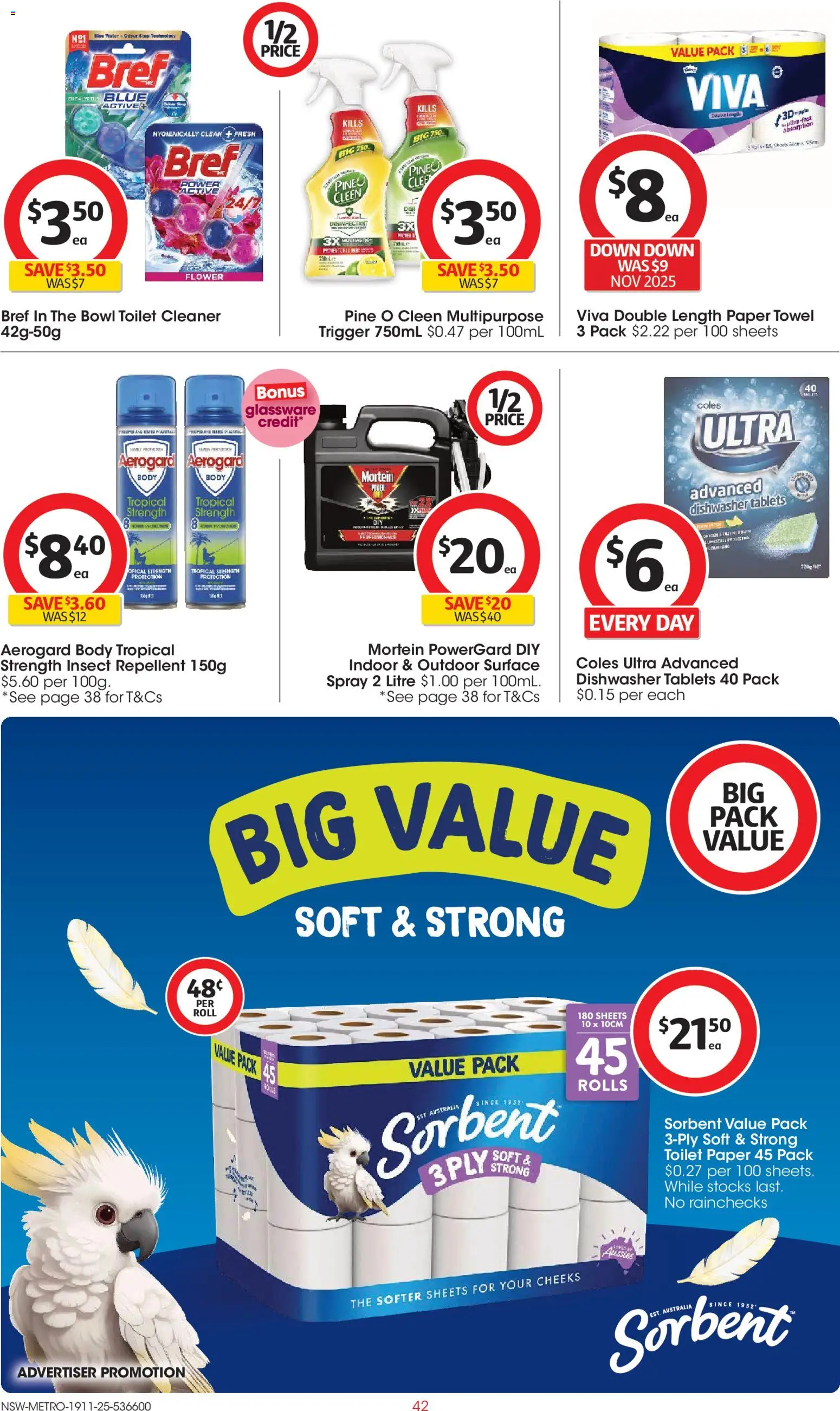 Coles catalogue - valid from 19.11.2025 | Page: 42 | Products: Toilet, Dishwasher tablets, Toilet paper, Multipurpose