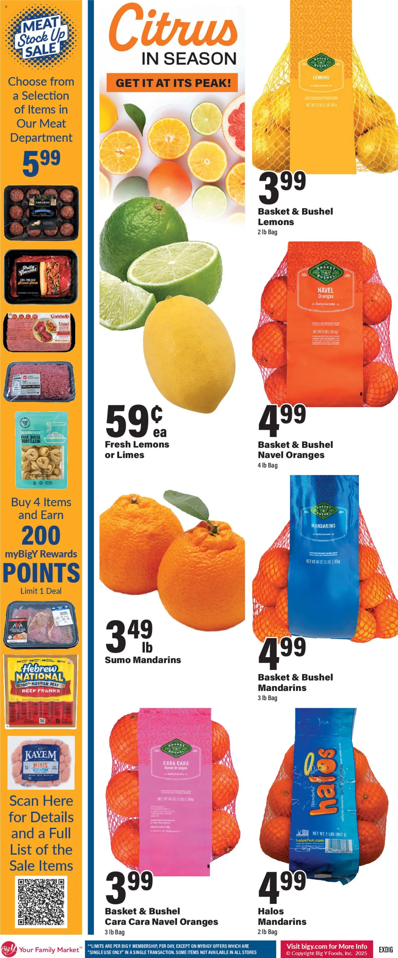 Big Y Weekly Ad - valid from 08.01.2026 | Page: 2 | Products: Mandarins, Basket, Pork, Oranges