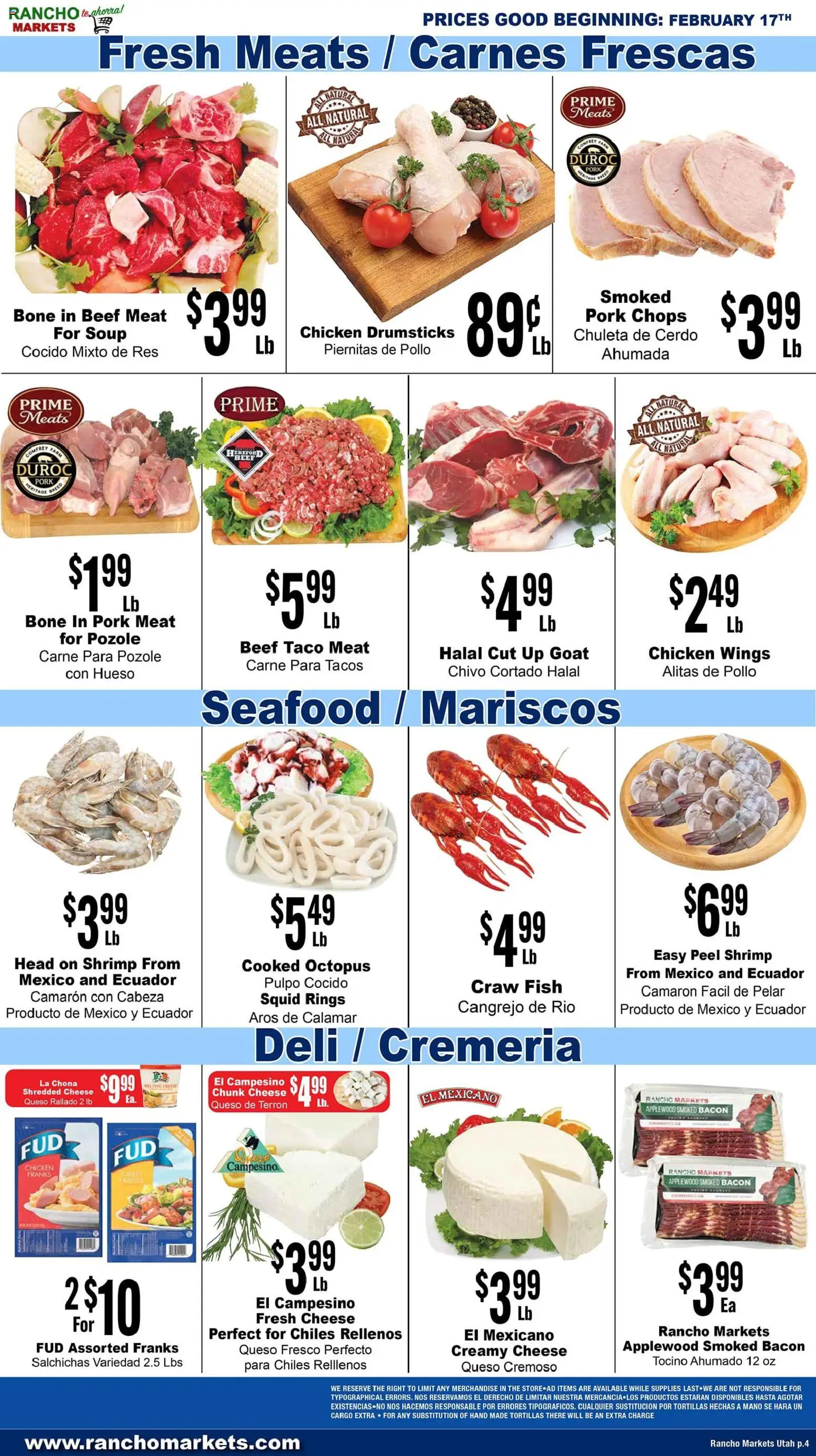 Rancho Markets Weekly Ad - valid from 17.02.2026 | Page: 4 | Products: Cheese, Fish, Beef, Seafood