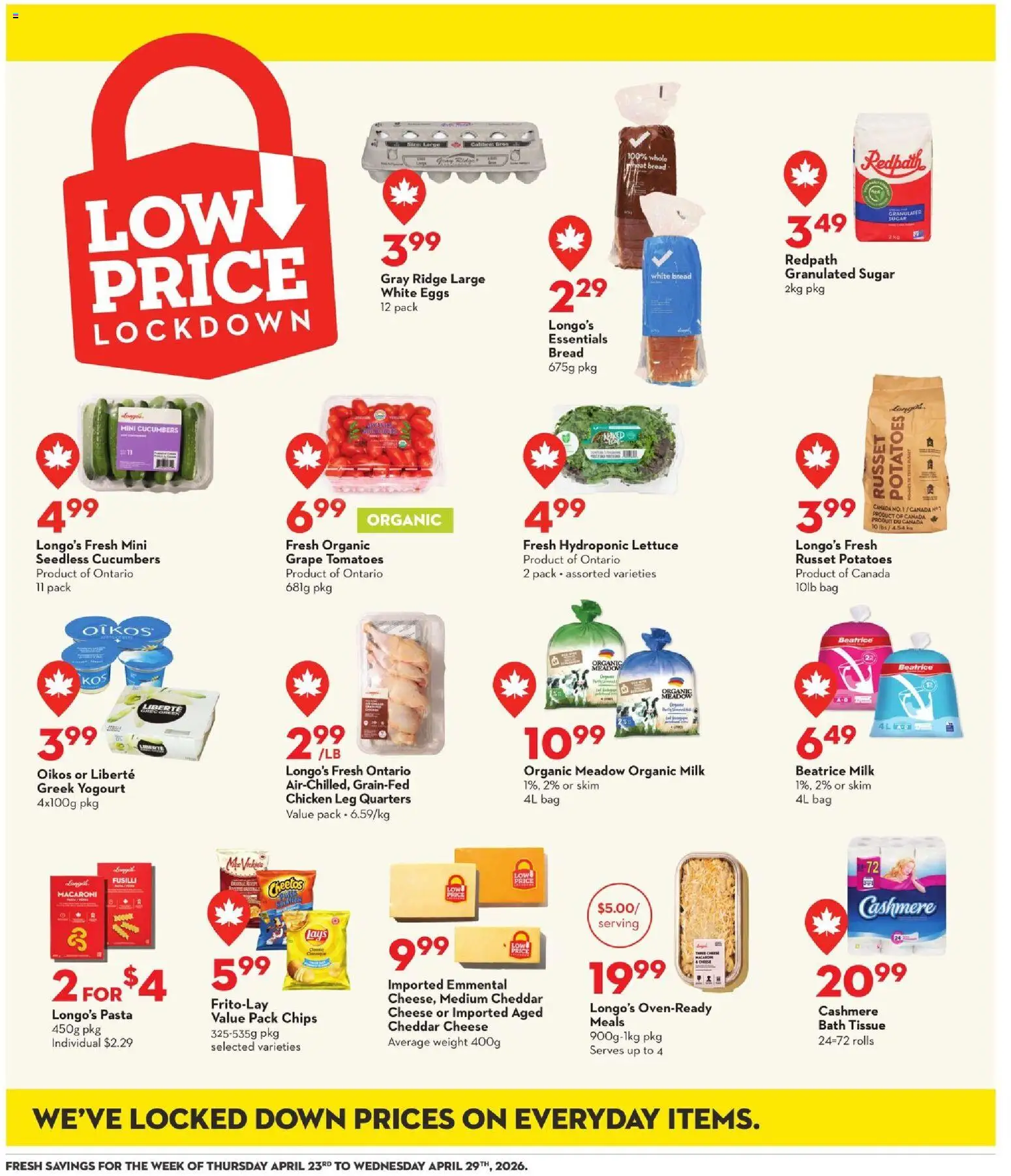 Longo's flyer valid from 23.04.2026 | Page: 16 | Products: Ridge, Bath, Milk, Eggs