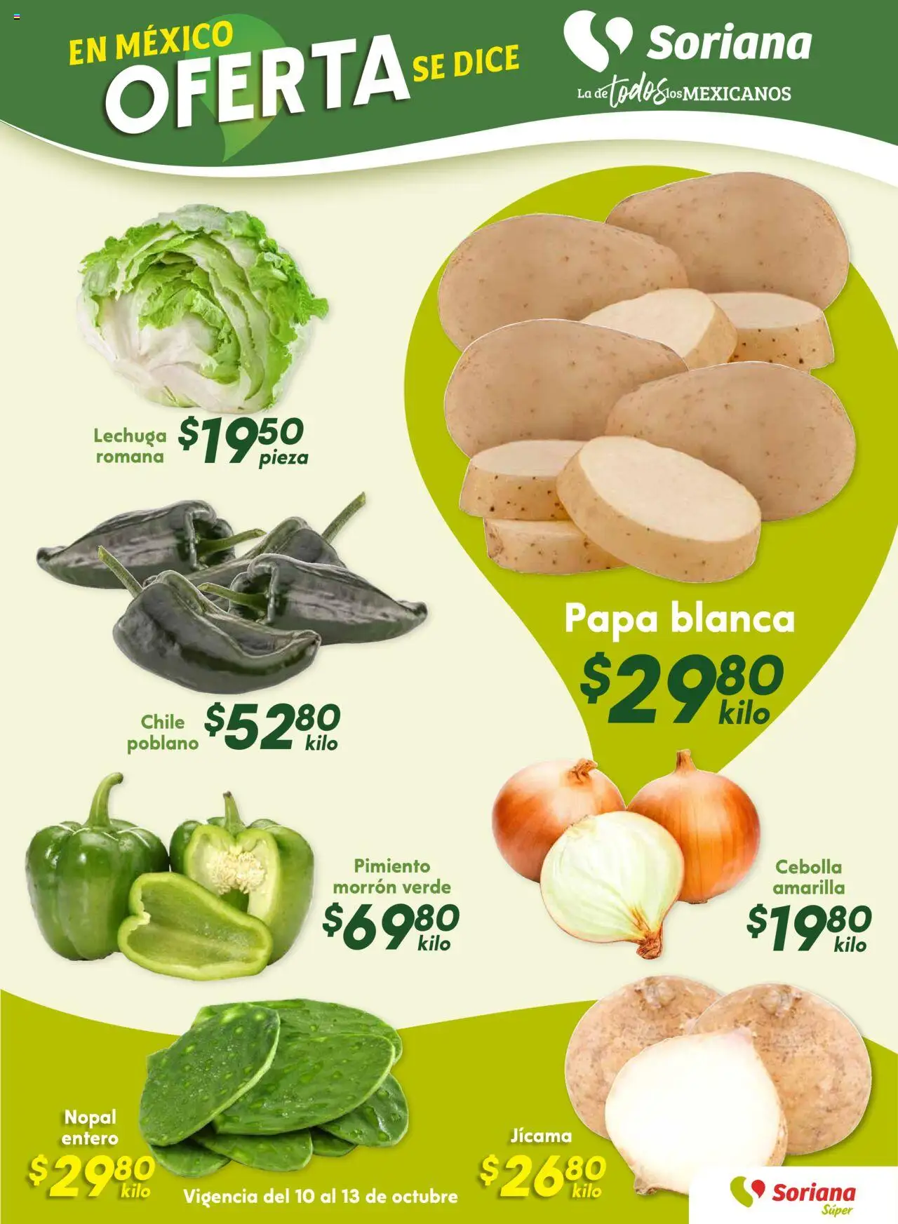 Nuevas ofertas de Soriana válidas en toda la República Mexicana desde el 09.10.2025. ¡Encuentra las mejores ofertas en Soriana - Fin de Semana Súper: Ver, Tab, Chis, Camp, Yuc y Q. Roo! | Página: 9 | Productos: Cebolla, Papa, Lechuga, Pimiento
