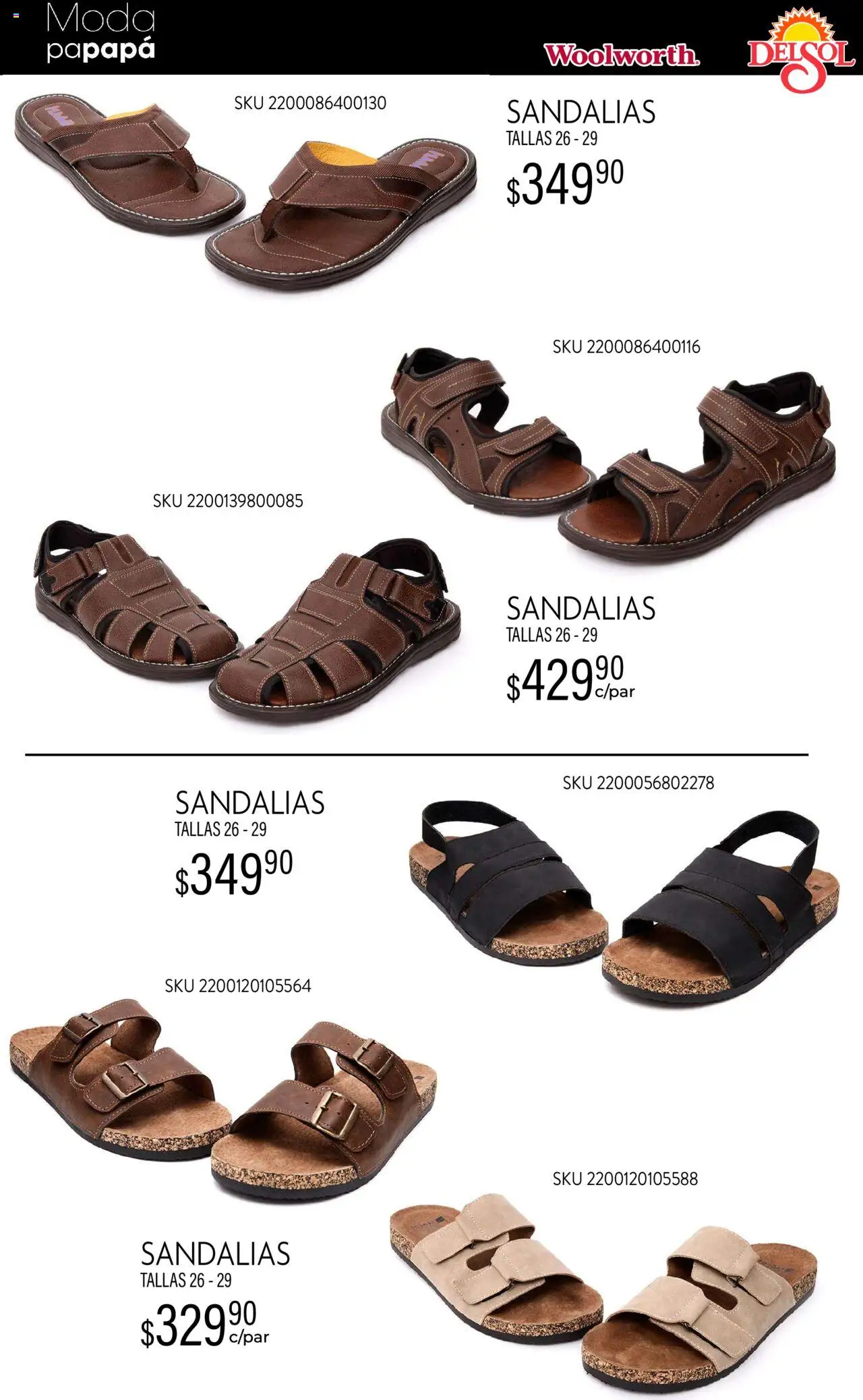 Nuevas ofertas de Del Sol y Woolworth válidas en toda la República Mexicana desde el 21.05.2025. ¡Encuentra las mejores ofertas en Del Sol y Woolworth - Catálogo Moda Papapá ! | Página: 19 | Productos: Sandalias