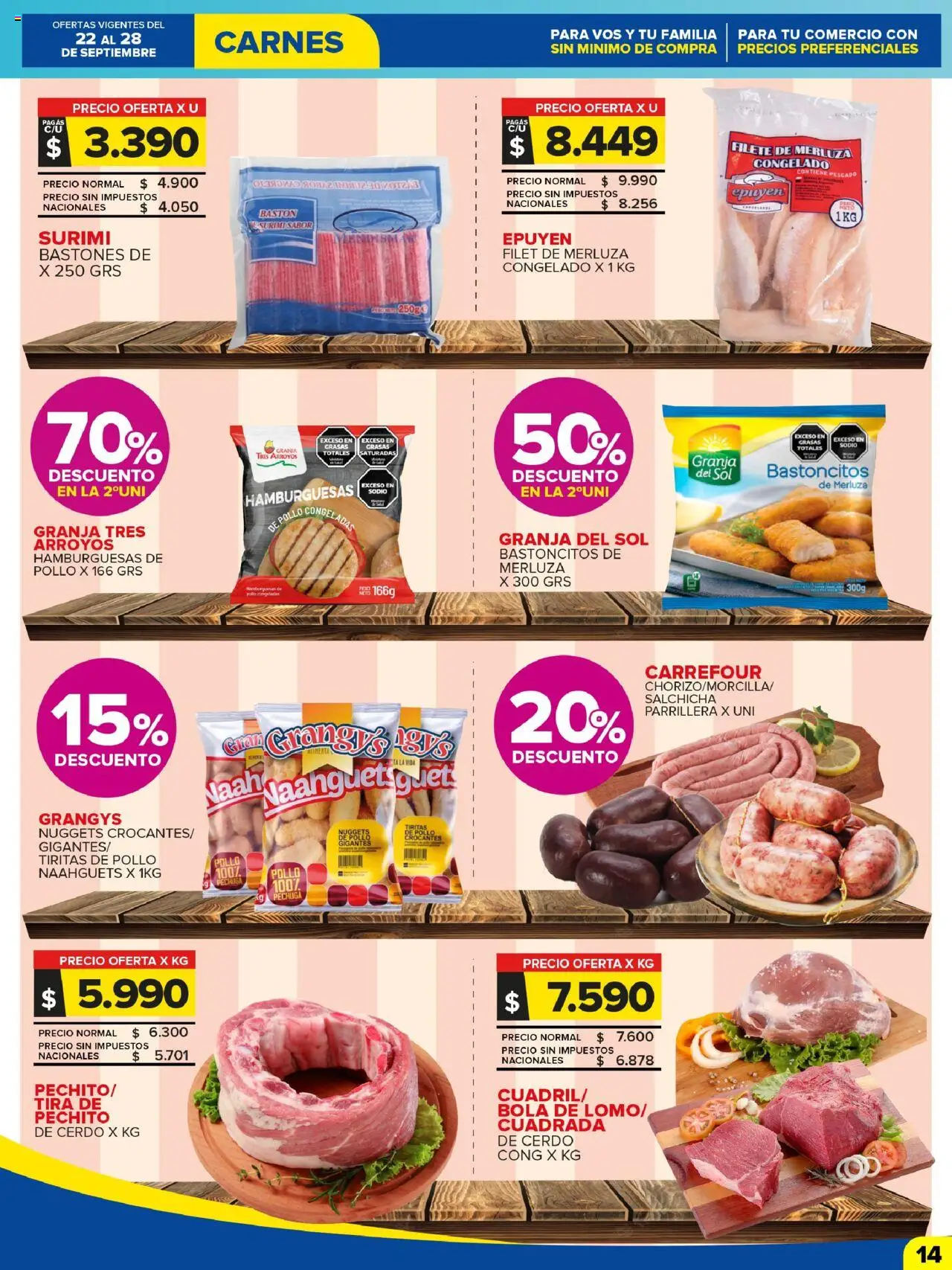 Carrefour Maxi catálogo │ válido desde el 22.09.2025 | Página: 14 | Productos: Pollo, Pescado, Salchicha, Cerdo