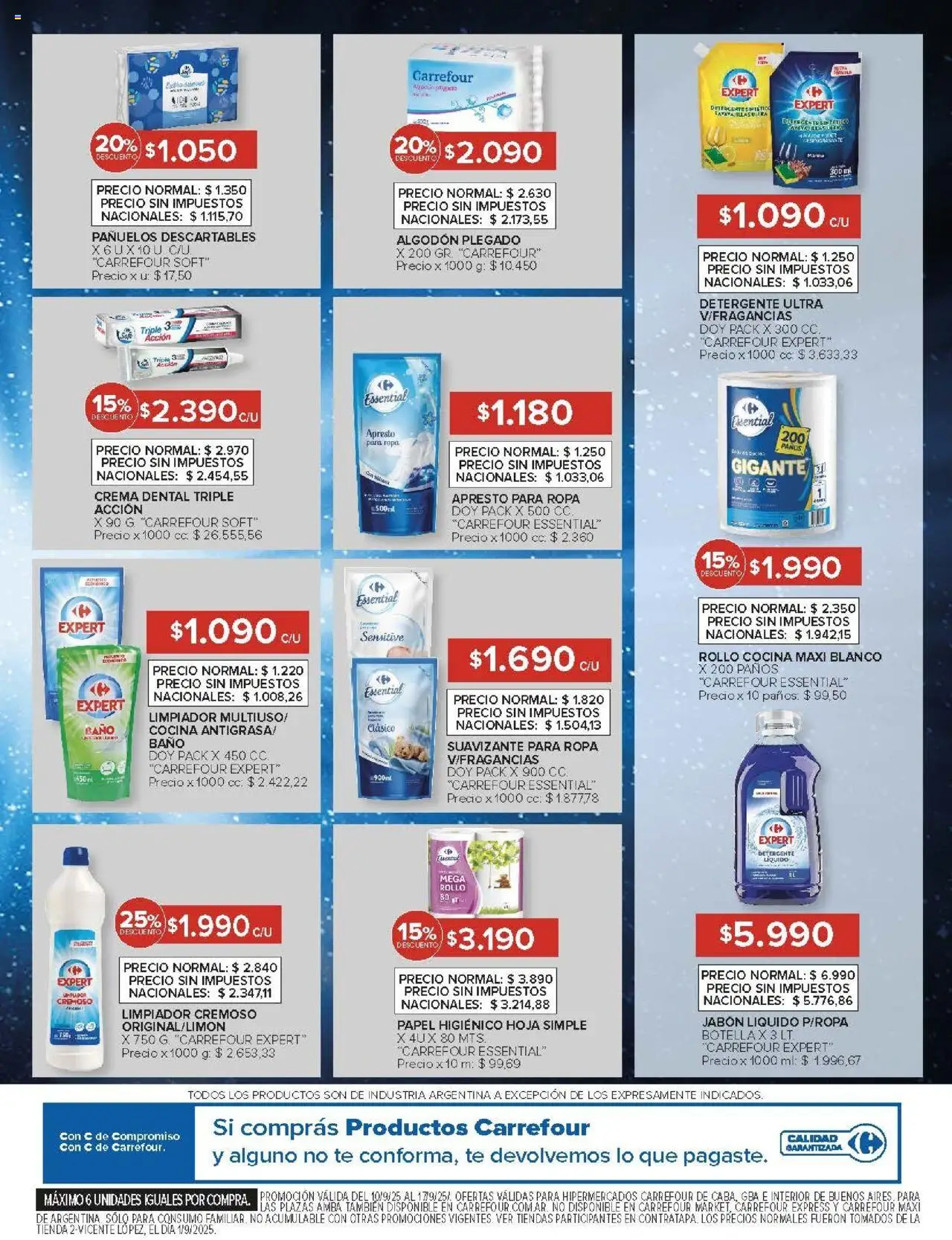 Carrefour ofertas │ válido desde el 10.09.2025 | Página: 10 | Productos: Papel higiénico, Jabón líquido, Detergente, Ropa
