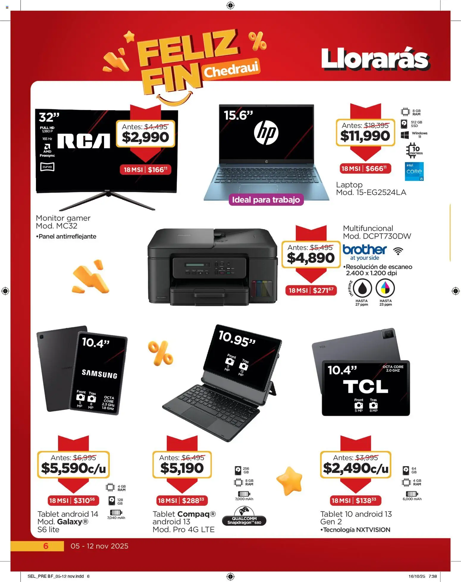 Nuevas ofertas de Chedraui válidas en toda la República Mexicana desde el 05.11.2025. ¡Encuentra las mejores ofertas en Chedraui Buen Fin! | Página: 6 | Productos: Tablet, Monitor