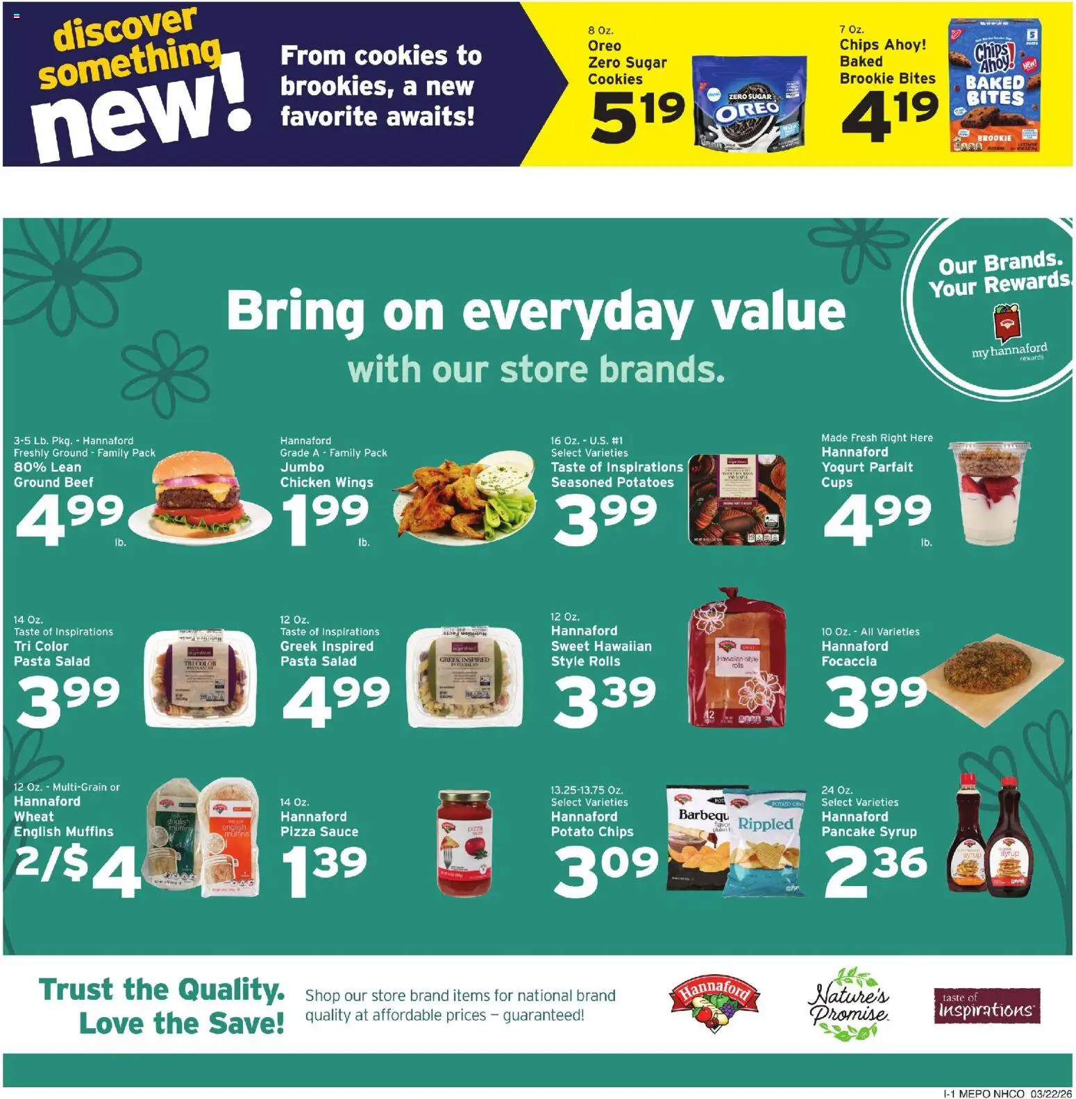 Hannaford Weekly Ad - valid from 22.03.2026 | Page: 9 | Products: Pizza, Cookies, Potatoes, Sauce