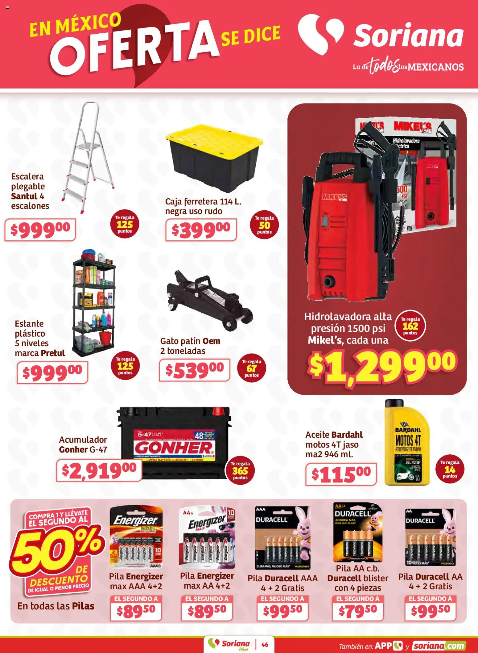 Nuevas ofertas de Soriana válidas en toda la República Mexicana desde el 02.01.2026. ¡Encuentra las mejores ofertas en Soriana - Preciazazaso Híper: Edo Mex, Gro, Hgo, Mor, Pue, Qto, Tlax, Ver! | Página: 46 | Productos: Aceite, Hidrolavadora, Escalera, Caja