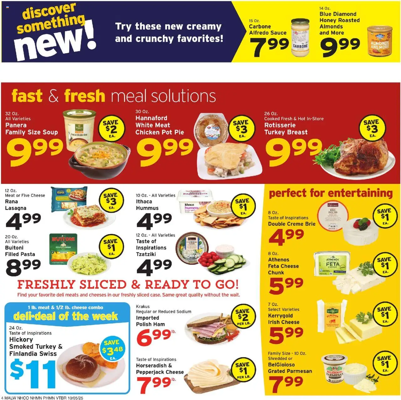 Hannaford Weekly Ad - valid from 05.10.2025 | Page: 4 | Products: Cheese, Ham, Pasta, Sauce