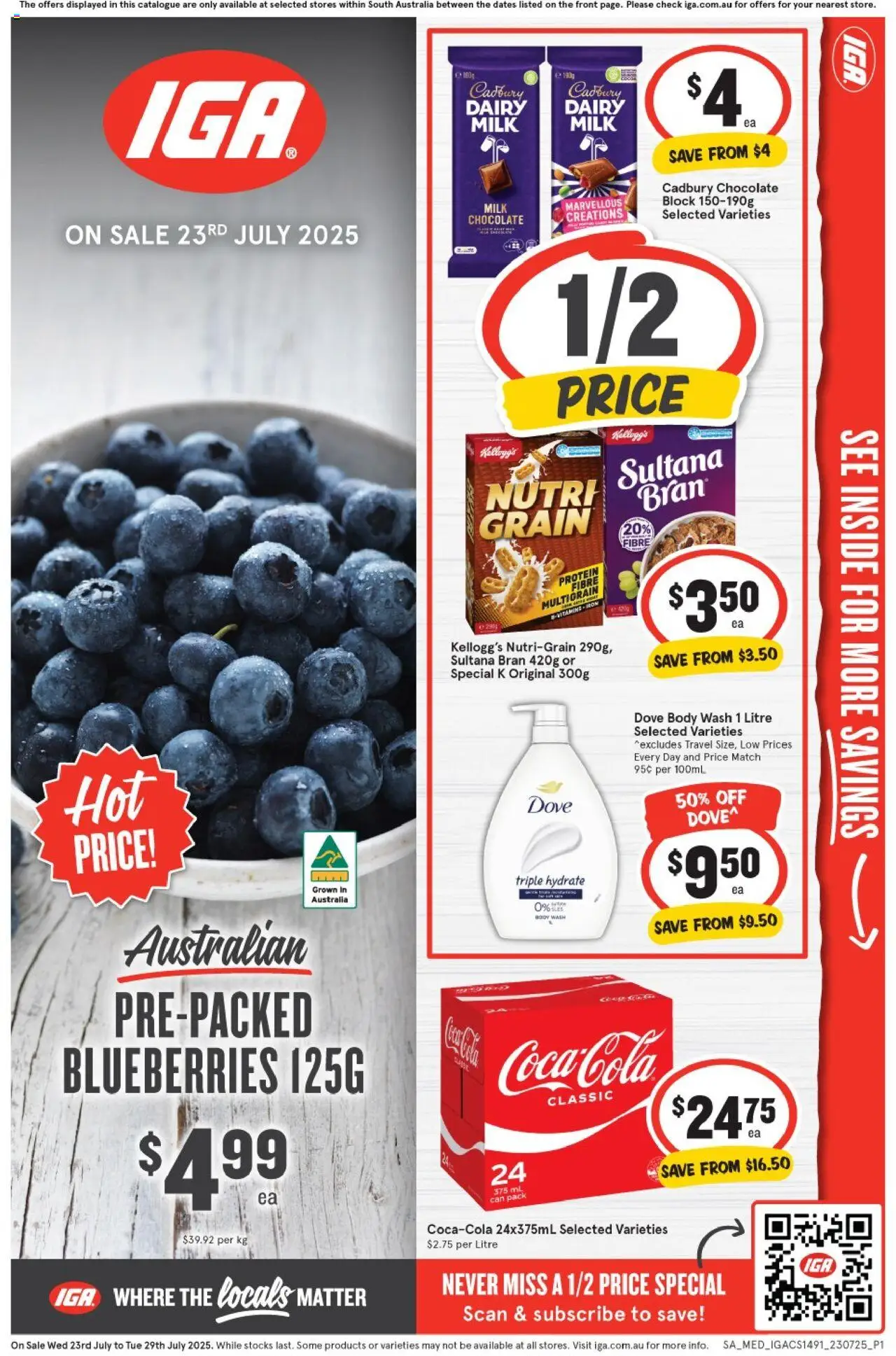 IGA catalogue - valid from 23.07.2025 | Page: 1 | Products: Milk, Dairy, Chocolate, Blueberries