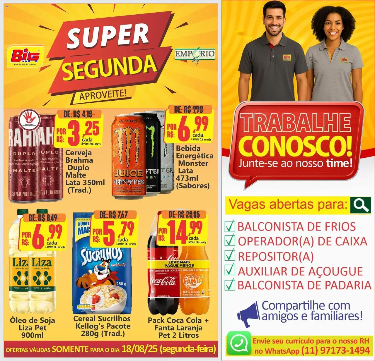 Big Supermercados Folheto - válido de 18.08.2025 | Página: 1 | Produtos: Fanta, Cola, Bebida, Monster