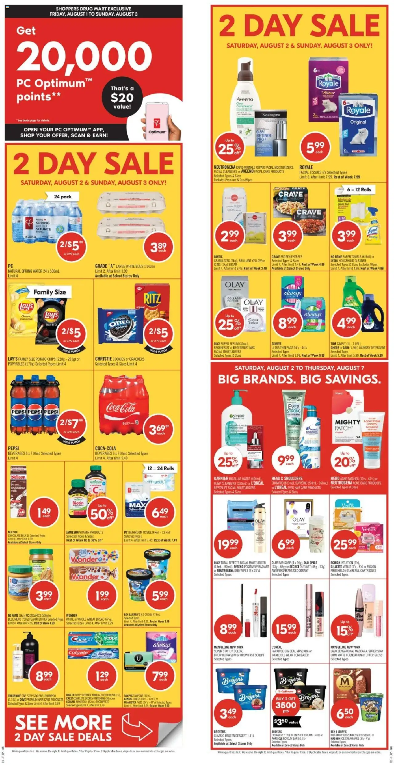 Shoppers flyer valid from 02.08.2025 | Page: 1 | Products: Cookies, Micellar water, Milk, Bread