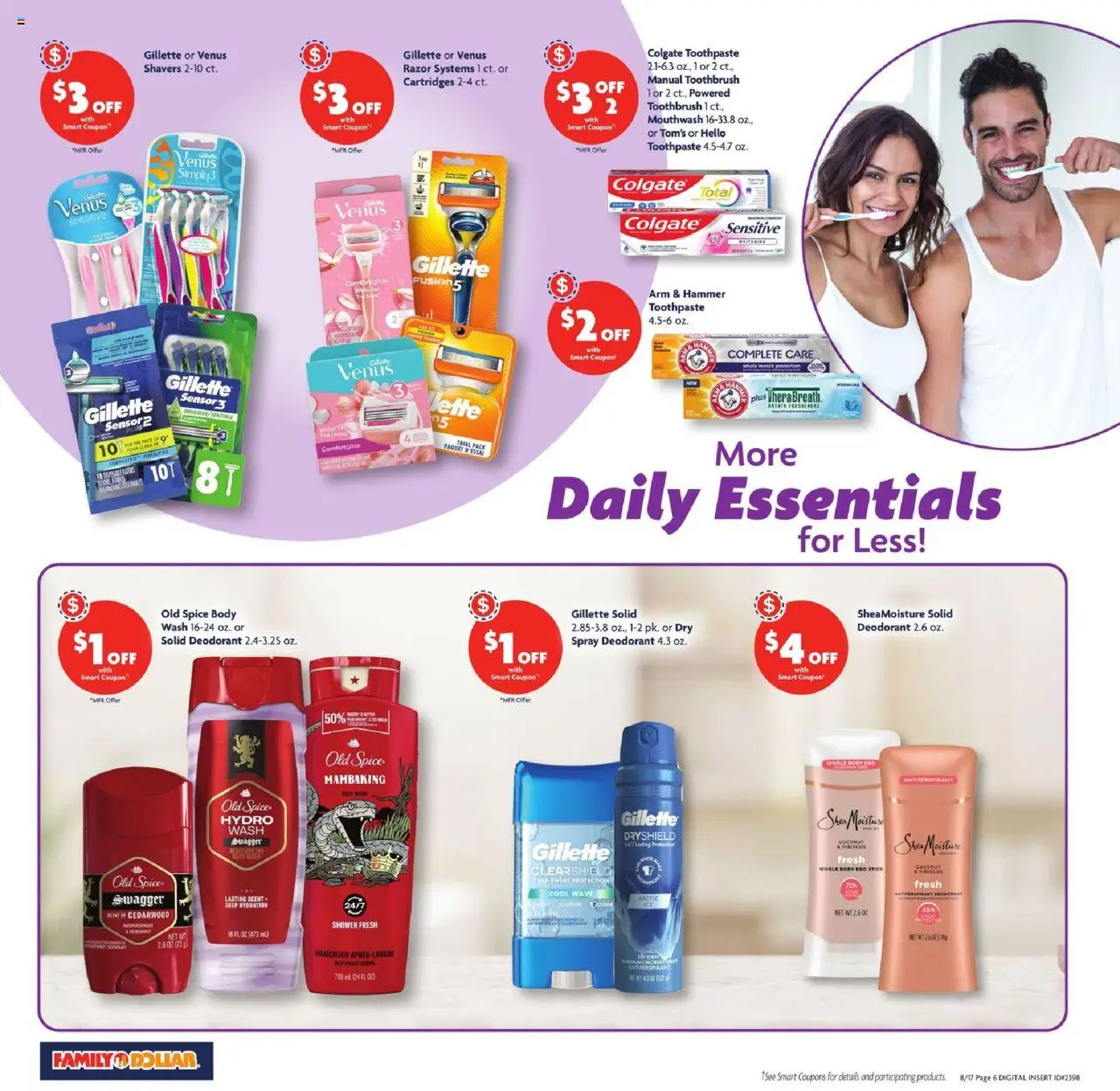 Family Dollar Weekly Ad - valid from 17.08.2025 | Page: 8 | Products: Deodorant, Toothpaste, Body Wash, Sensor