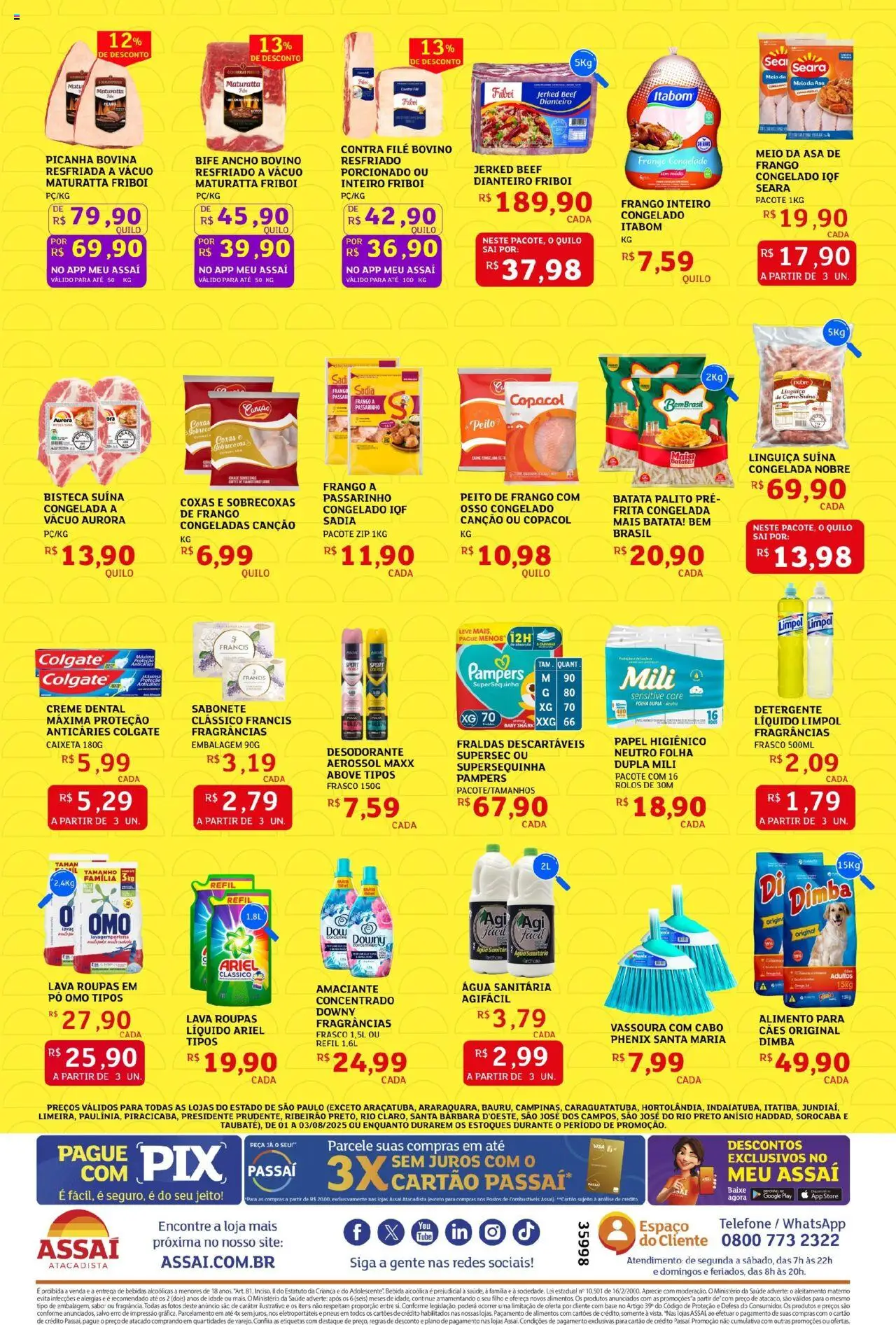 Assaí Atacadista Folheto - válido de 01.08.2025 | Página: 2 | Produtos: Linguiça, Creme dental, Papel higiênico, Amaciante