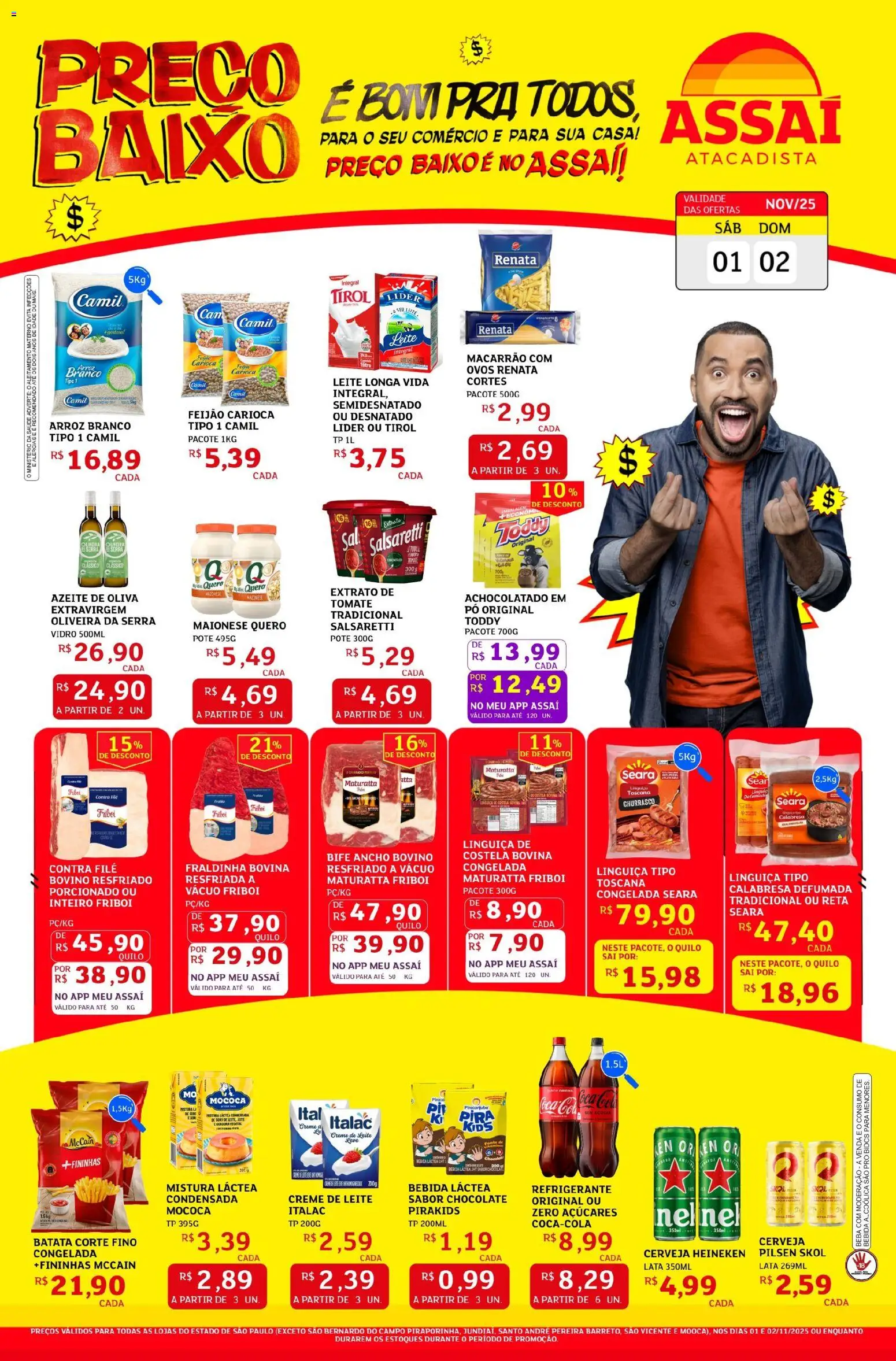 Assaí Atacadista Folheto - válido de 02.11.2025 | Página: 1 | Produtos: Linguiça, Arroz, Creme de leite, Maionese