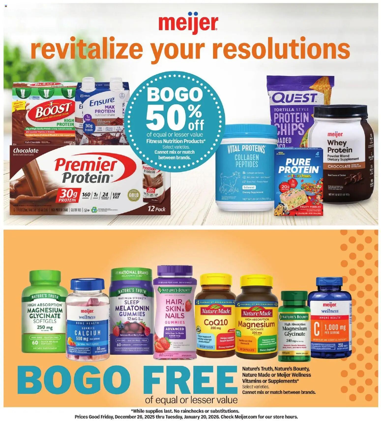 Meijer Revitalize Your Resolutions - valid from 26.12.2025 | Page: 1 | Products: Vitamin, Melatonin, Powder, Chocolate