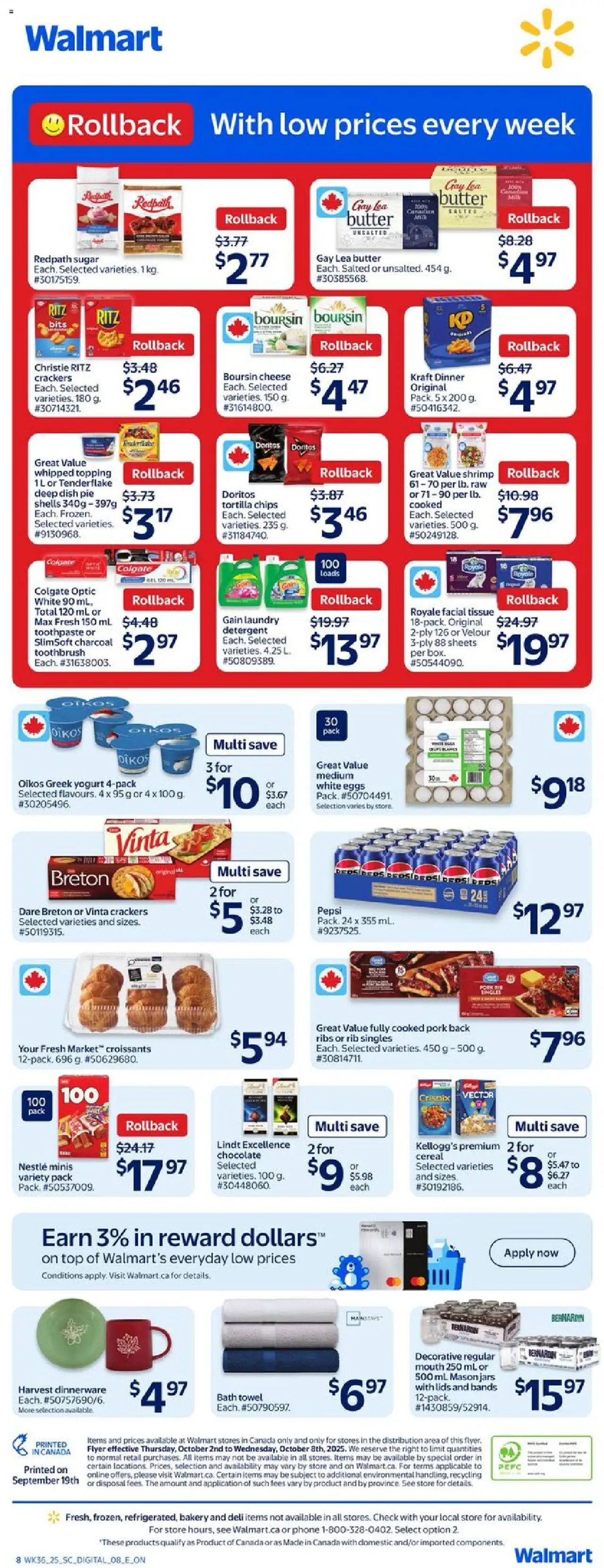 Walmart flyer valid from 02.10.2025 | Page: 3 | Products: Bakery, Cheese, Chocolate, Pork