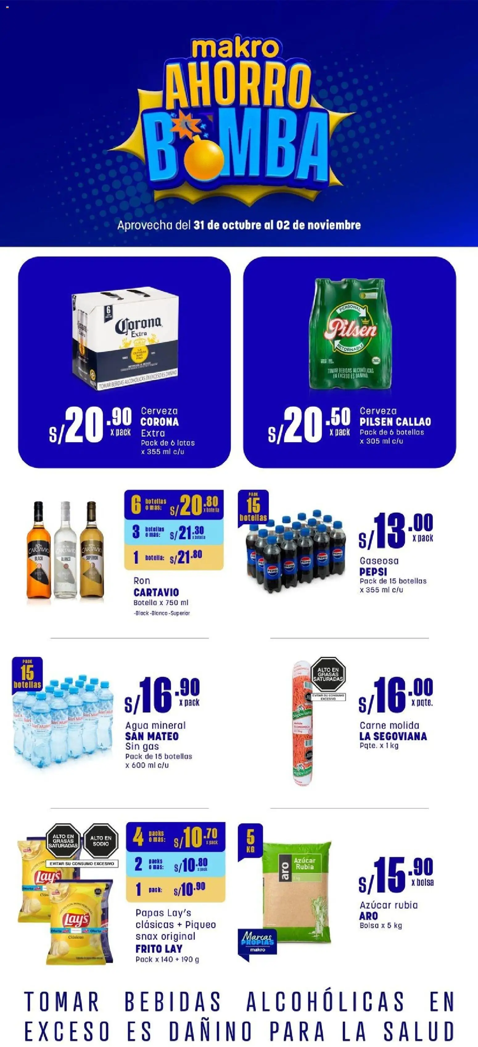Catálogo Makro válido desde 31.10.2025 | Página: 1 | Productos: Cerveza, Papas, Bolsa