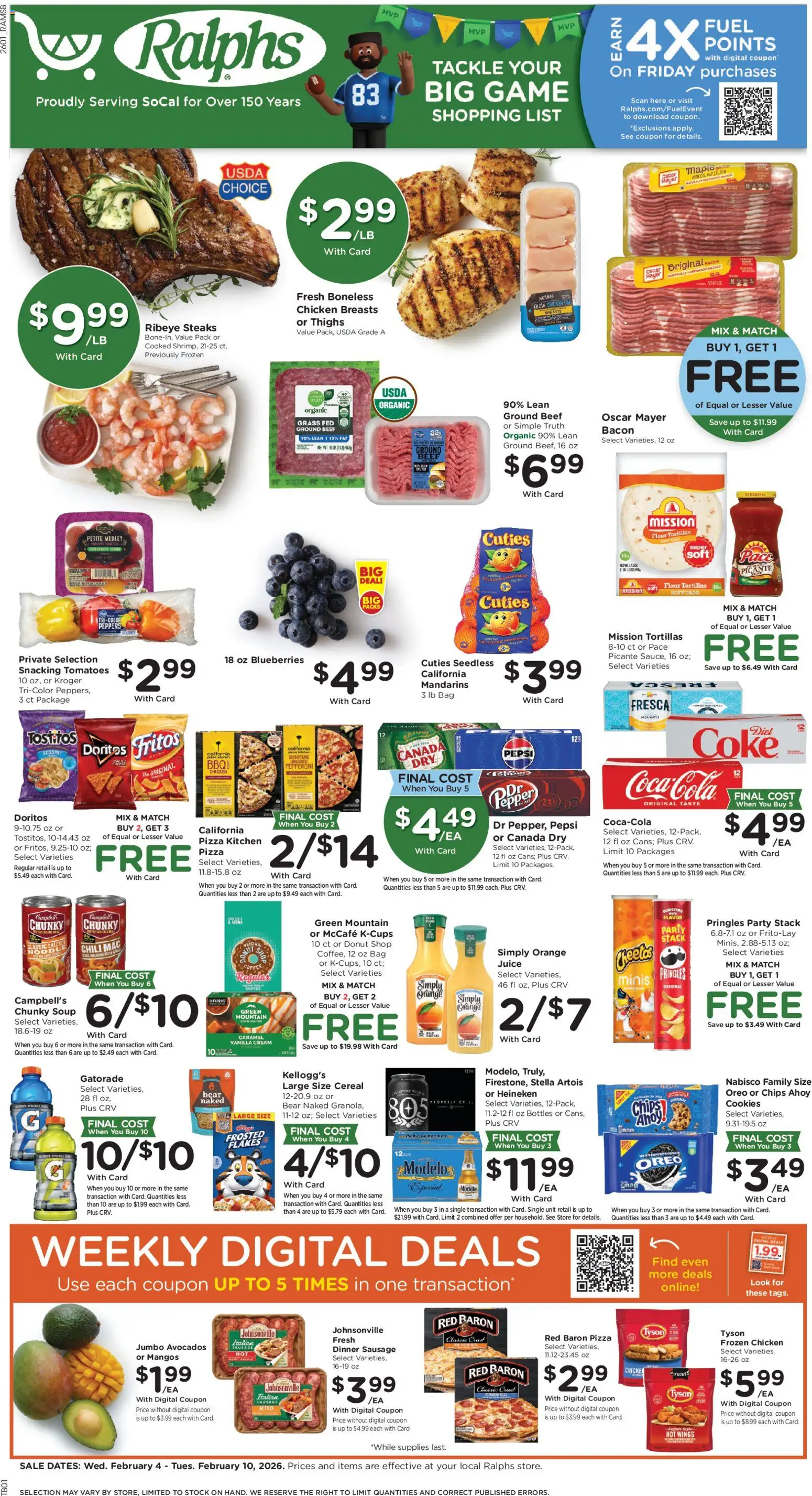 Ralphs Weekly Ad - valid from 04.02.2026 | Page: 1 | Products: Tomatoes, Cookies, Blueberries, Bag