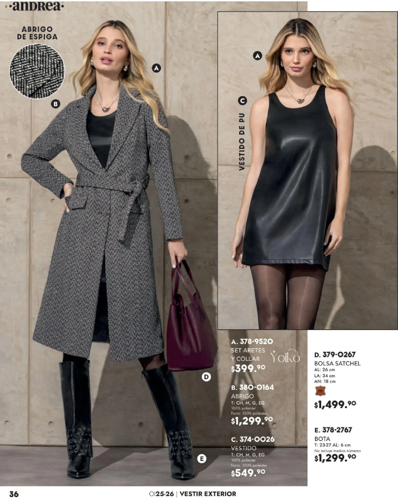 Nuevas ofertas de Andrea válidas en toda la República Mexicana desde el 26.11.2025. ¡Encuentra las mejores ofertas en Andrea catálogo Vestir! | Página: 36 | Productos: Bolsa, Vestido, Collar, Aretes