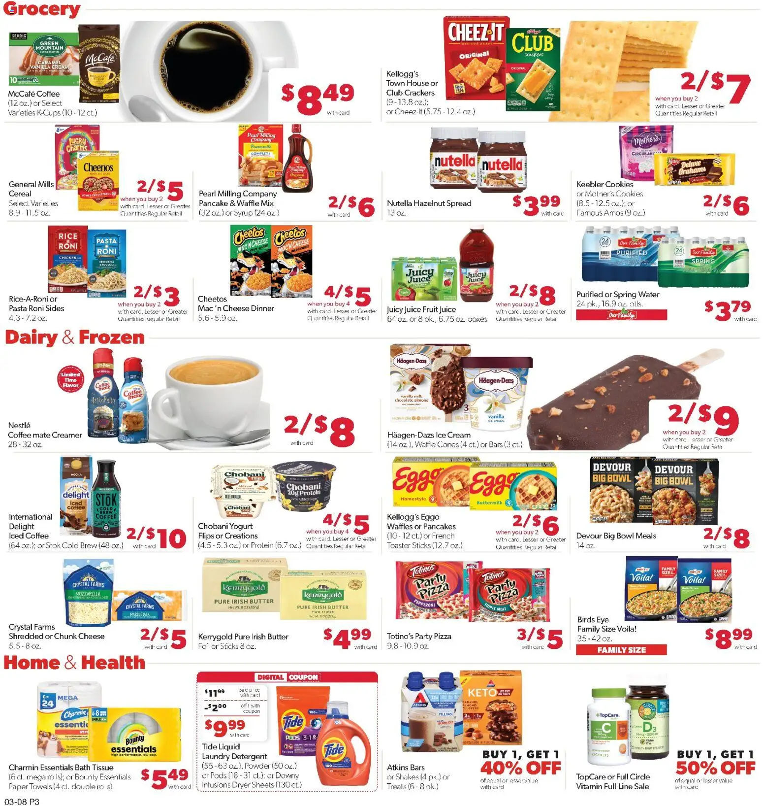 Family Fare Weekly Ad - valid from 08.03.2026 | Page: 3 | Products: Butter, Cheese, Ice cream, Water