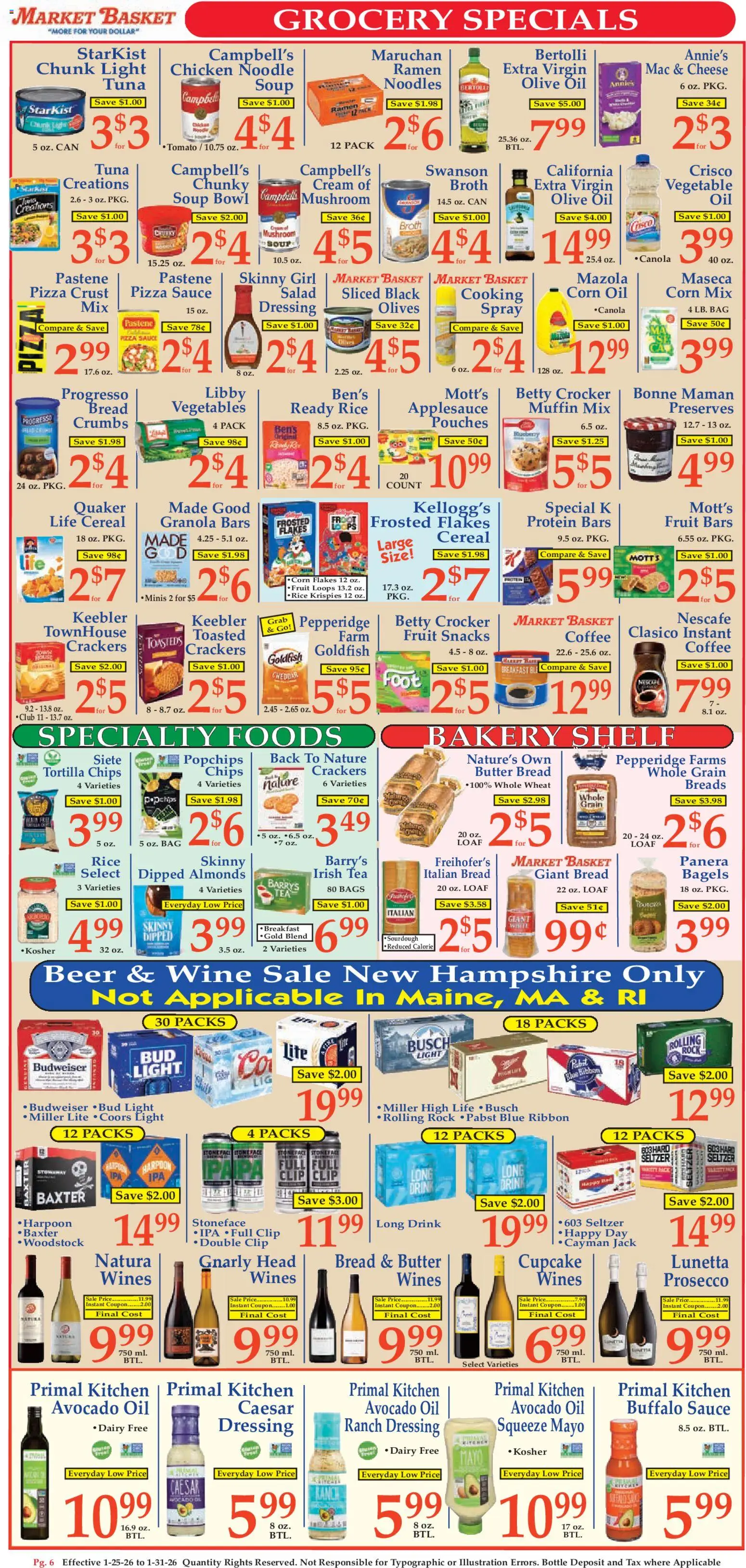 Market Basket Ad - valid from 25.01.2026 | Page: 6 | Products: Bakery, Wine, Noodles, Salad
