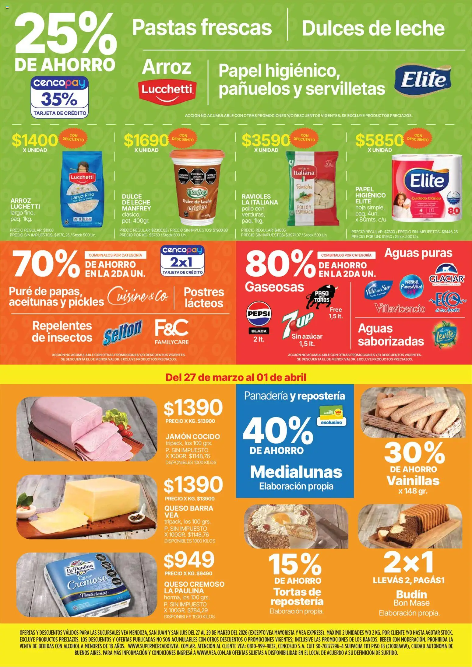 Vea - Ofertas fin de semana Cuyo │ válido desde el 27.03.2026 | Página: 2 | Productos: Papel higiénico, Azucar, Espinaca, Arroz