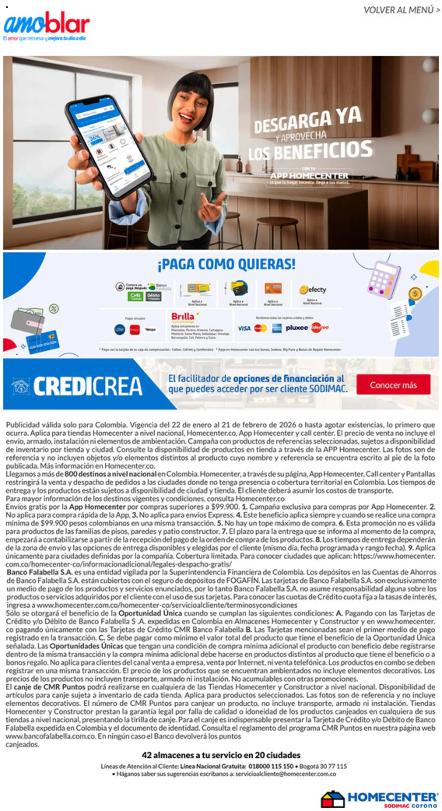 Homecenter revista - valida desde el 22.01.2026 | Página: 27 | Productos: Banco, Caso, Sobre, Pantallas