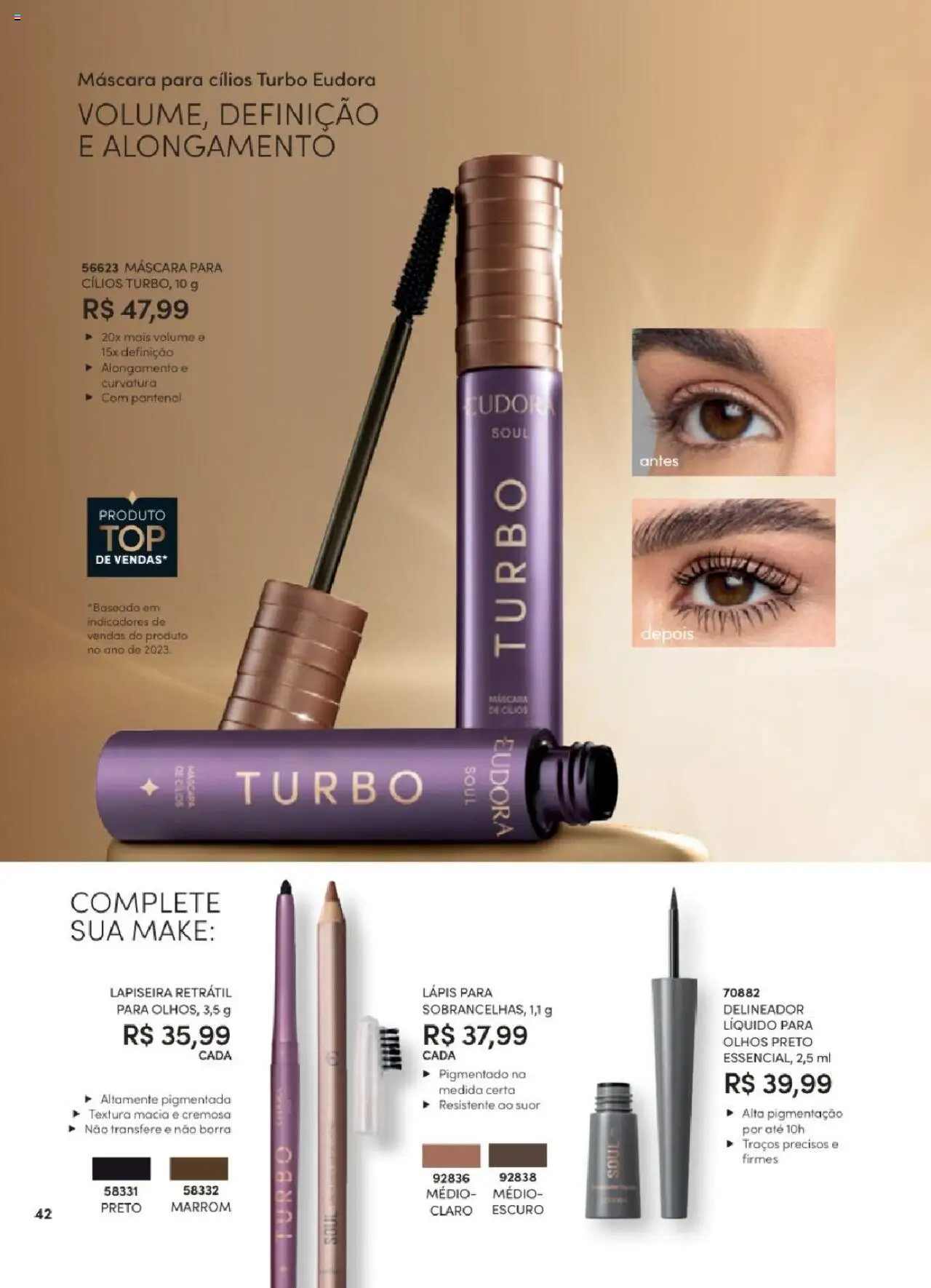 Eudora Folheto - válido de 06.06.2025 | Página: 42 | Produtos: Máscara para cílios, Delineador, Lápis, Lapiseira