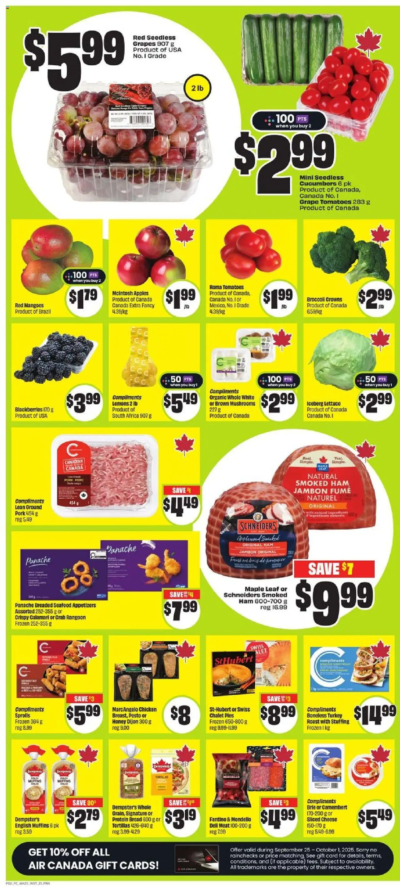 FreshCo flyer valid from 25.09.2025 | Page: 3 | Products: Cucumbers, Turkey, Bread, Tomatoes