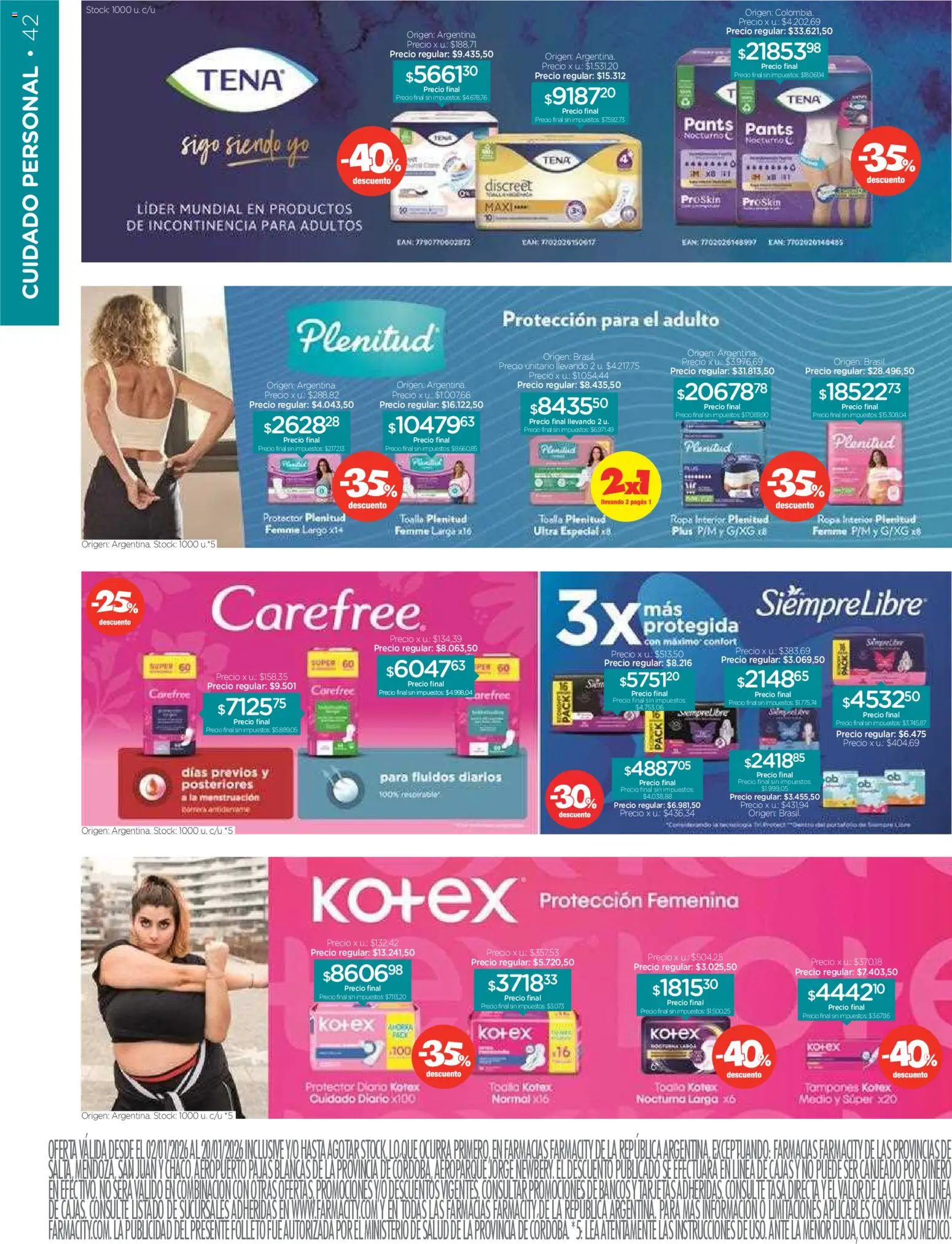 Farmacity catálogo │ válido desde el 02.01.2026 | Página: 42 | Productos: Tampones, Toalla, Ropa, Ropa interior
