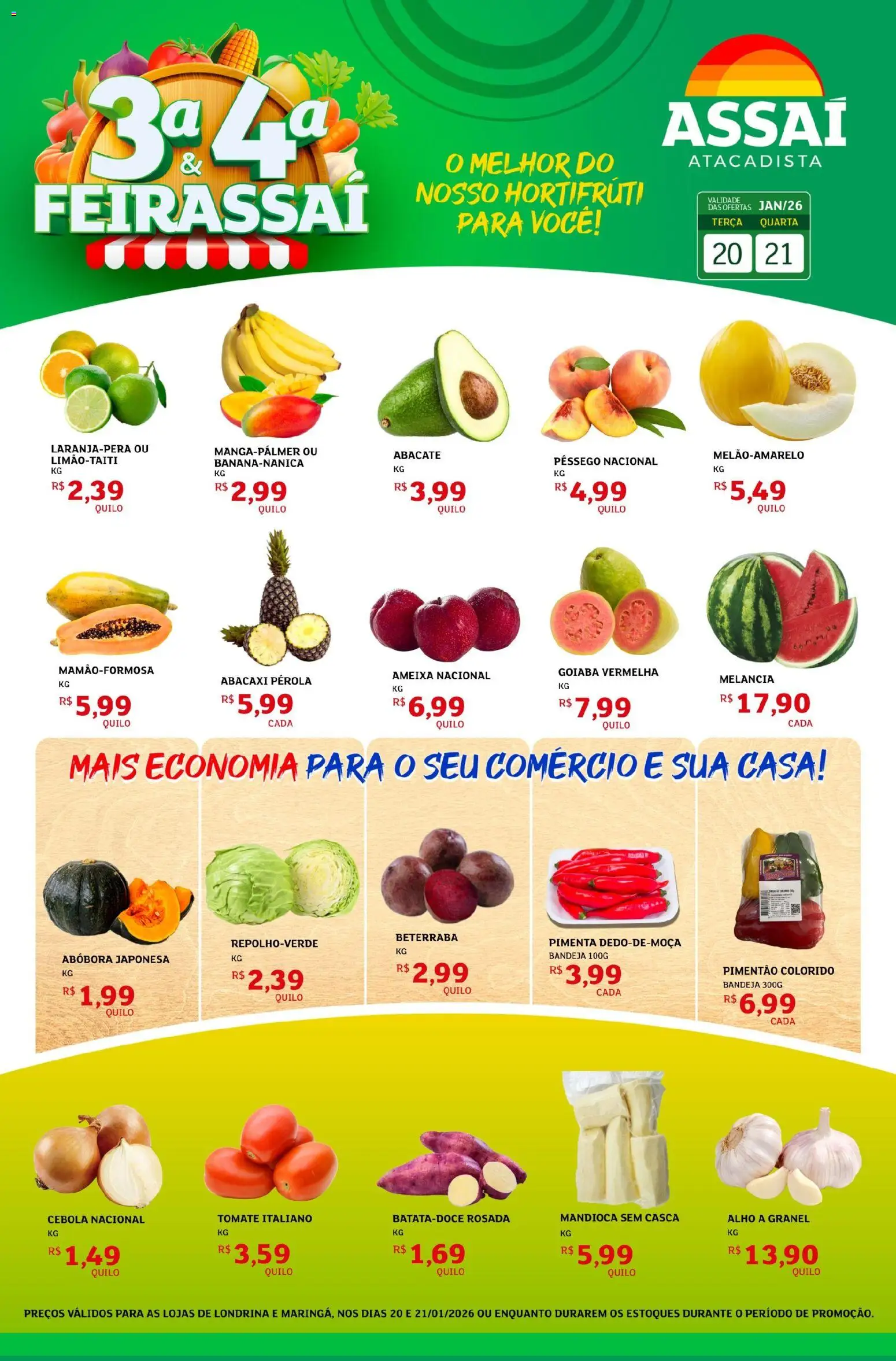 Assaí Atacadista Folheto - válido de 20.01.2026 | Página: 1 | Produtos: Goiaba, Pêssego, Pimenta, Abacaxi
