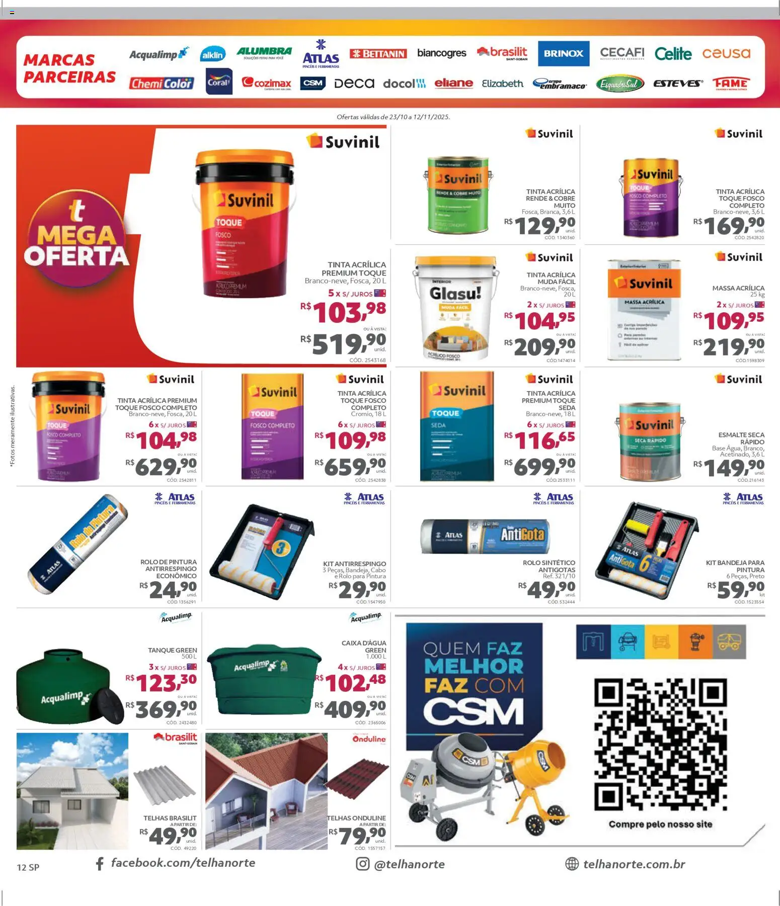Telhanorte Folheto - válido de 23.10.2025 | Página: 12 | Produtos: Telhas, Caixa, Massa, Cabo