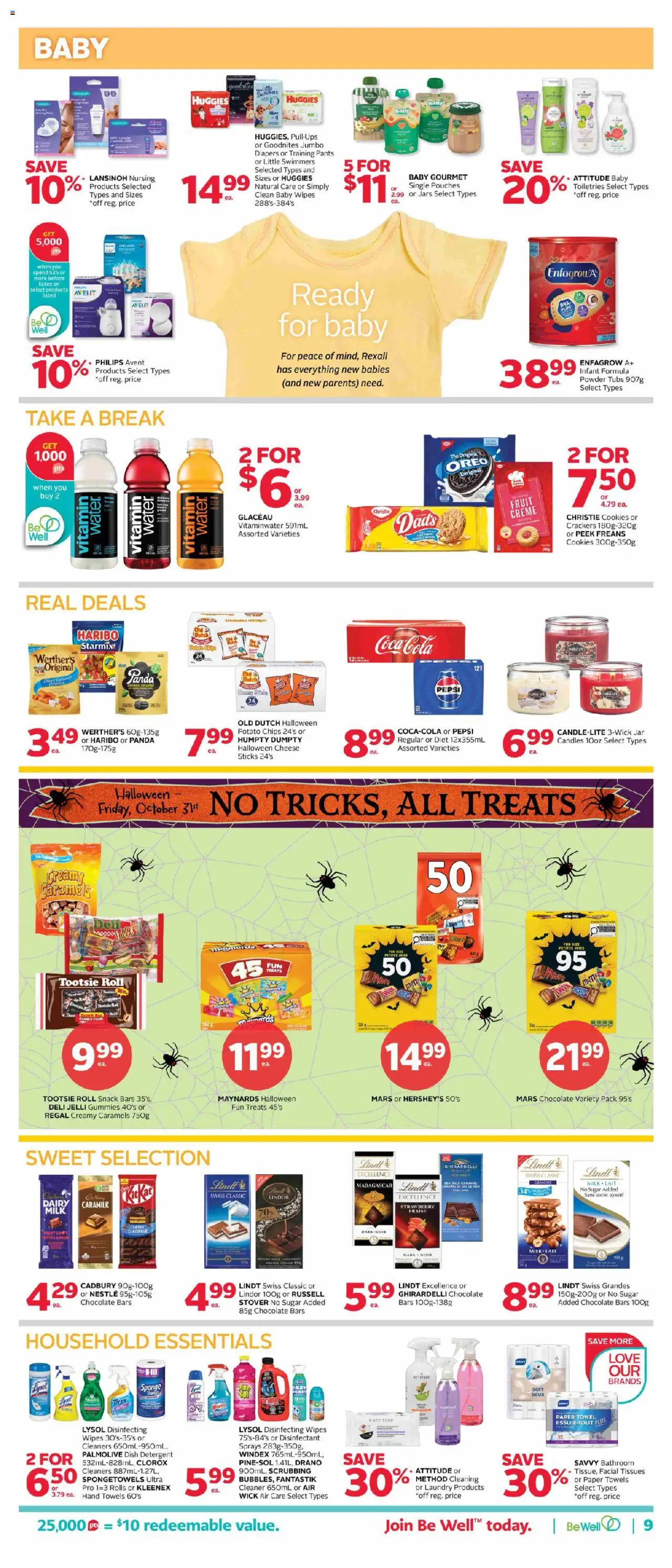 Rexall flyer valid from 26.09.2025 | Page: 13 | Products: Chips, Cookies, Sponge, Milk
