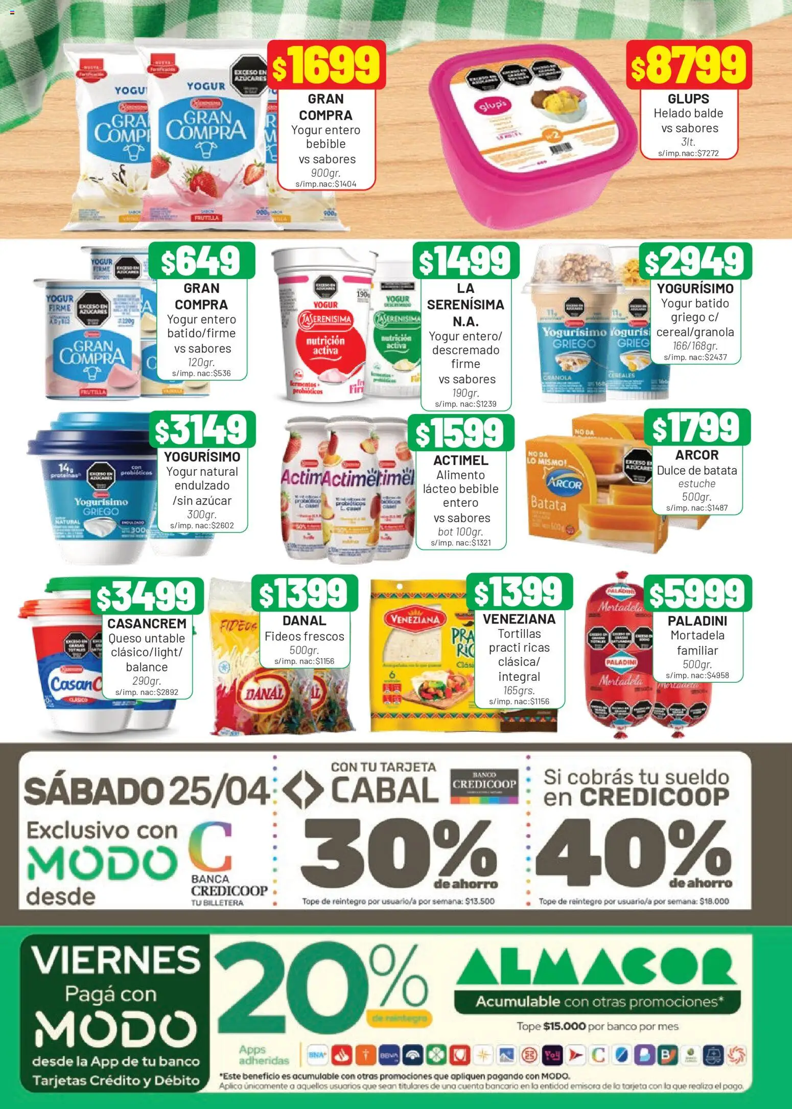 Almacor catálogo │ válido desde el 23.04.2026 | Página: 2 | Productos: Helado, Yogur, Billetera, Fideos