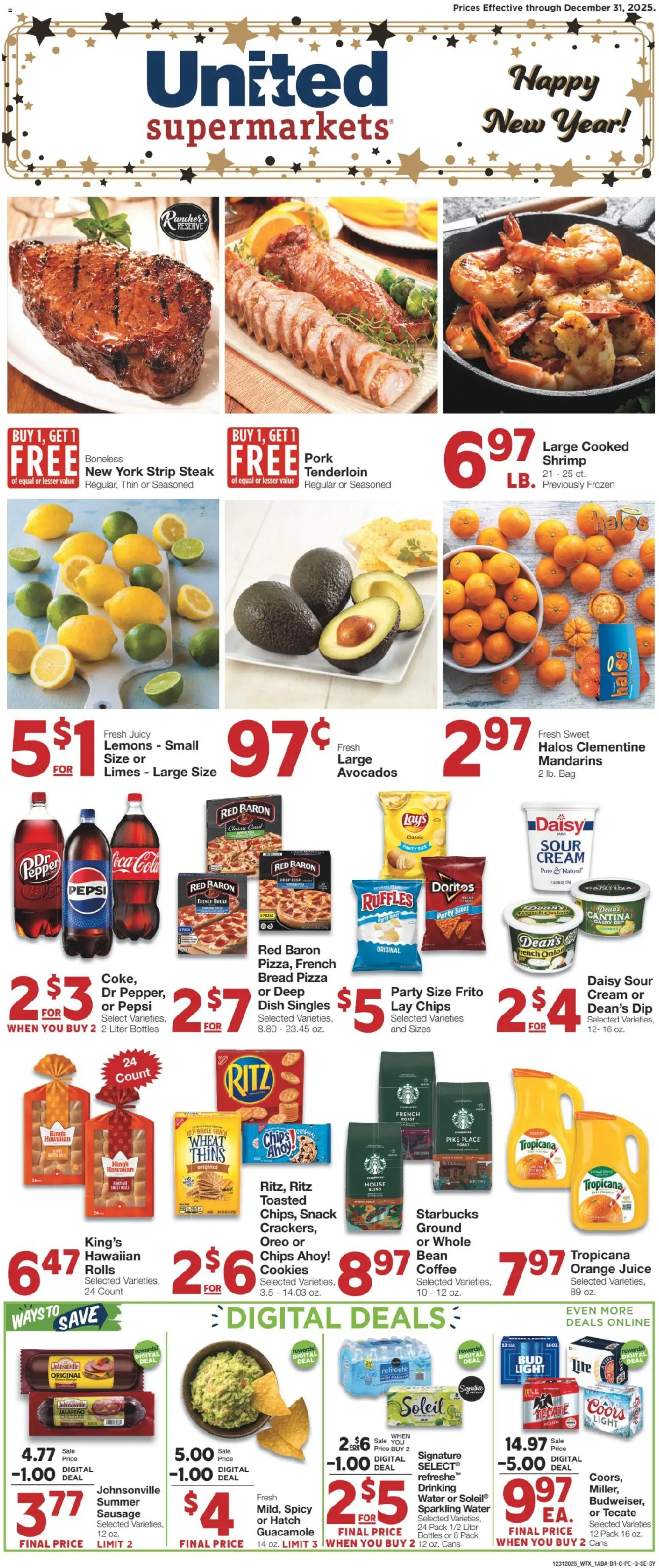 United Supermarkets Celebrate the New Year! - valid from 30.12.2025 | Page: 1 | Products: Bread, Chips, Onion, Bag
