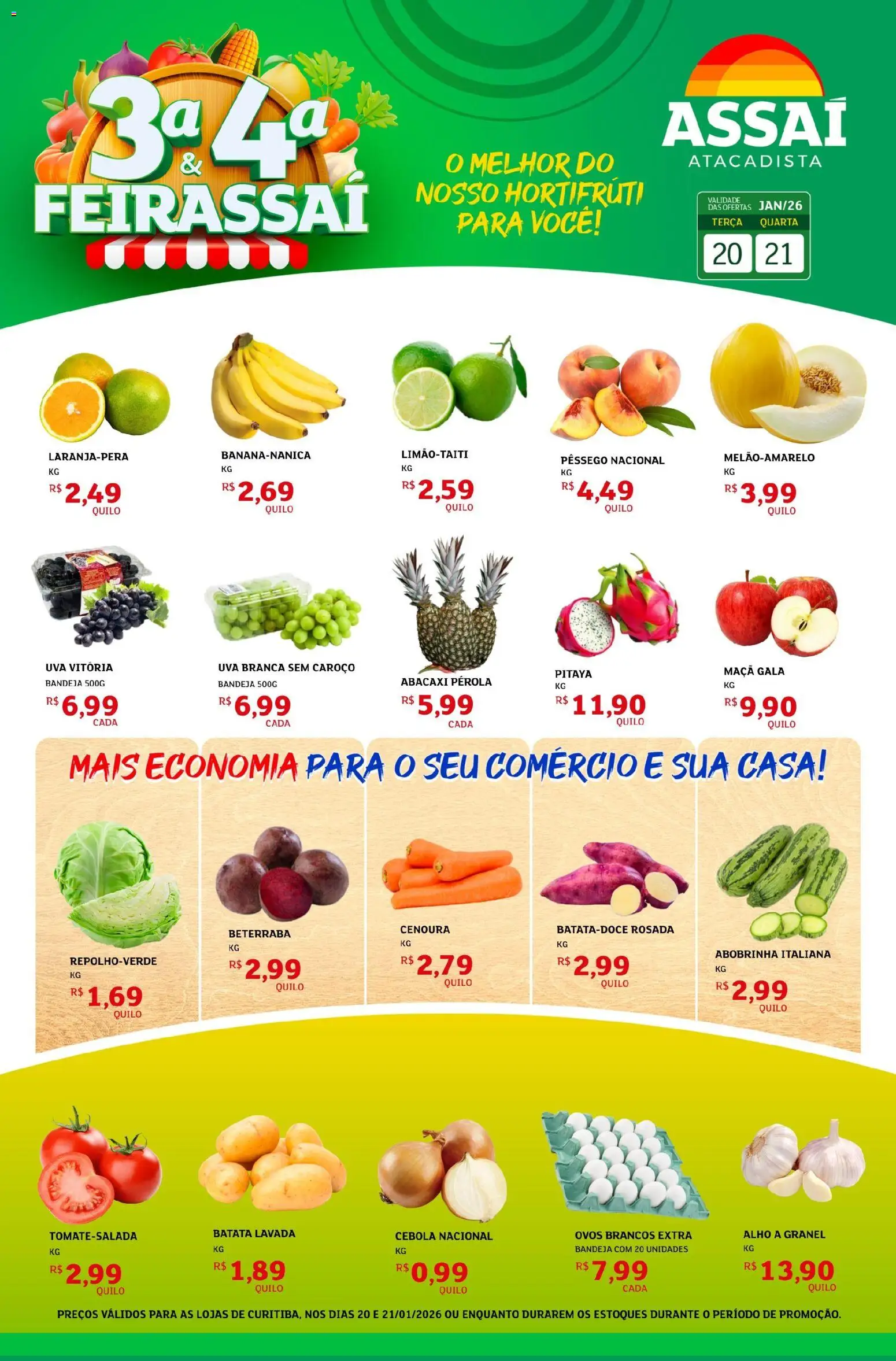 Assaí Atacadista Folheto - válido de 20.01.2026 | Página: 1 | Produtos: Pêssego, Abobrinha, Ovos, Cenoura