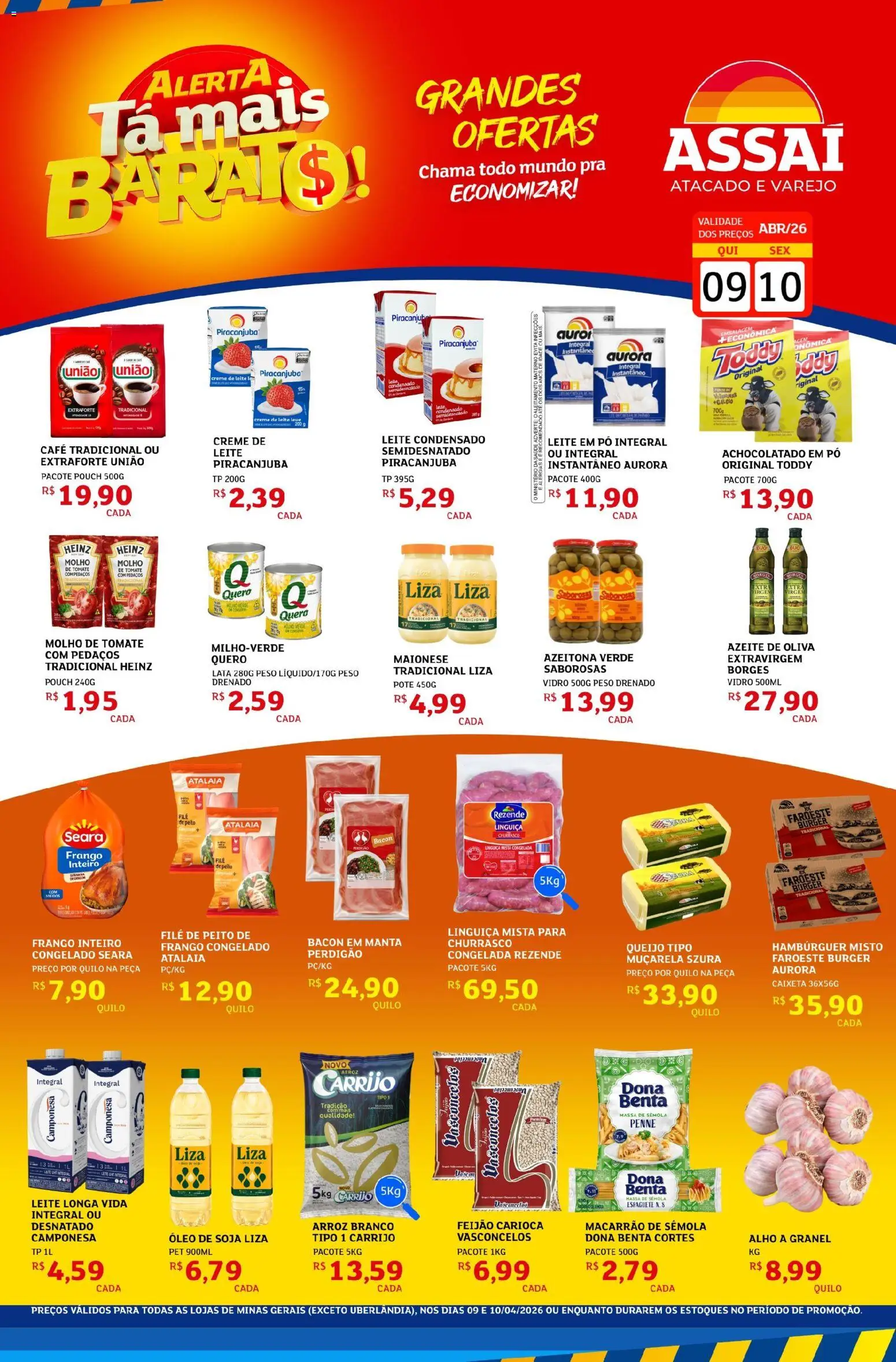 Assaí Atacadista Folheto - válido de 09.04.2026 | Página: 1 | Produtos: Molho de tomate, Muçarela, Massa, Maionese