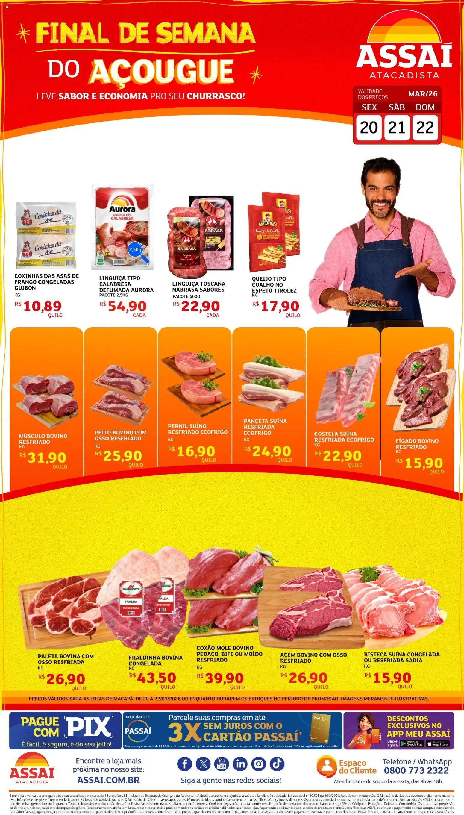 Assaí Atacadista Folheto - válido de 20.03.2026 | Página: 1 | Produtos: Fraldinha, Queijo, Pneus, Carne