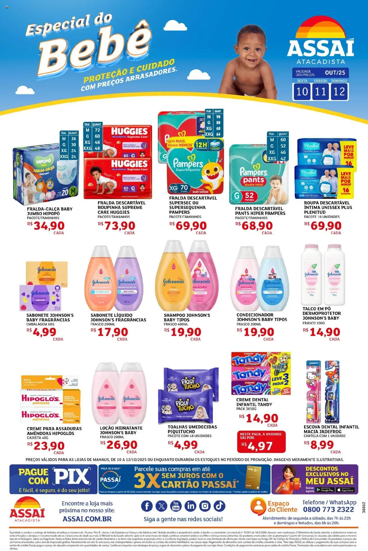Assaí Atacadista Folheto - válido de 10.10.2025 | Página: 1 | Produtos: Talco, Pampers, Creme, Sabonete