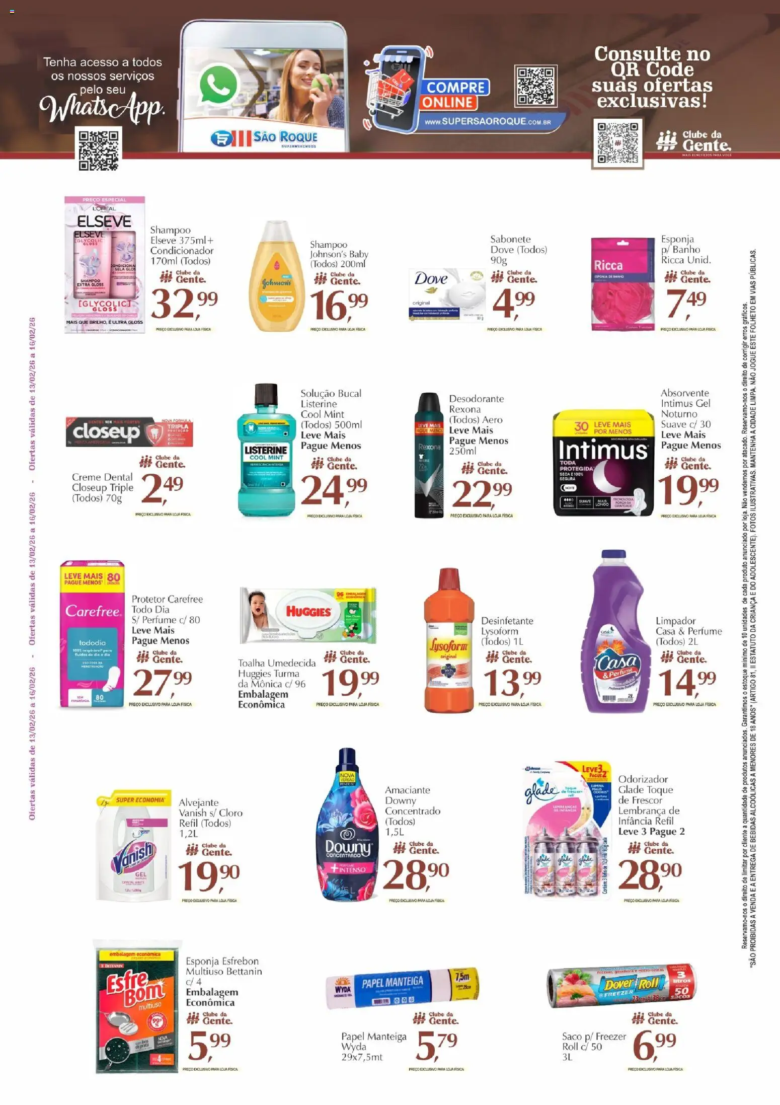 São Roque Supermercados Folheto - válido de 13.02.2026 | Página: 6 | Produtos: Shampoo, Alvejante, Freezer, Manteiga