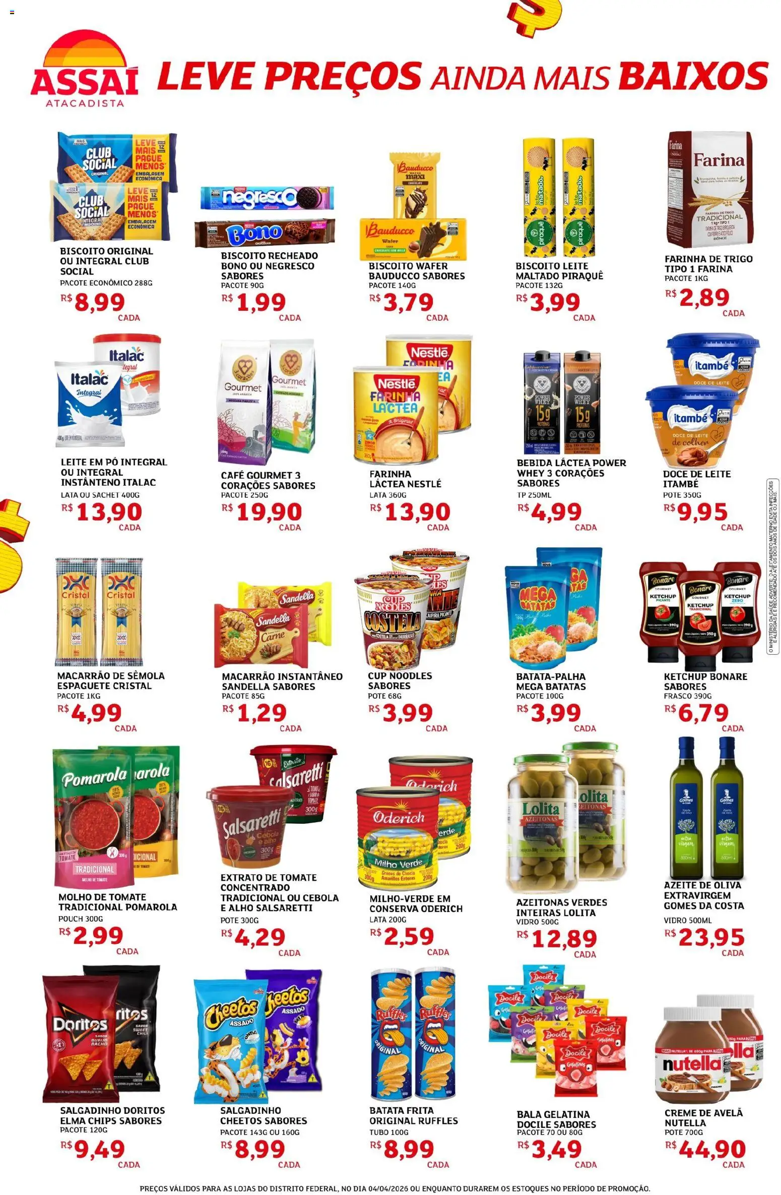 Assaí Atacadista Folheto - válido de 04.04.2026 | Página: 2 | Produtos: Espaguete, Biscoito, Azeite, Bala