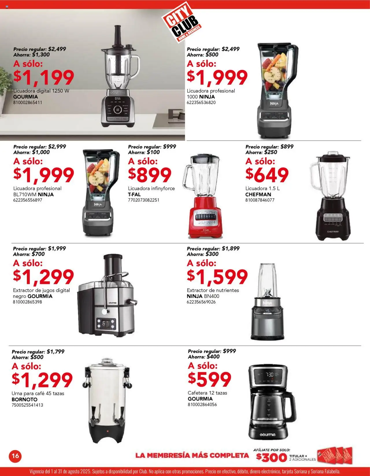 Nuevas ofertas de City Club válidas en toda la República Mexicana desde el 01.08.2025. ¡Encuentra las mejores ofertas en City Club - Catálogo! | Página: 16 | Productos: Café, Licuadora, Cafetera, Extractor